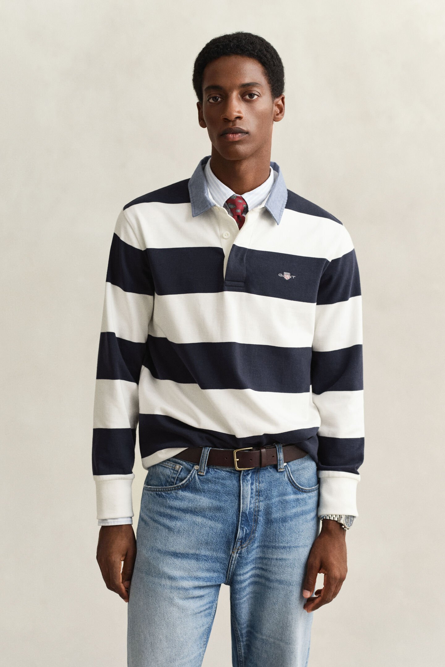 Chambray Collar Striped Heavy Rugger