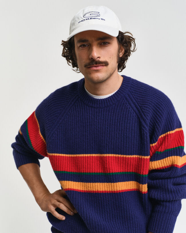 Striped Raglan Sleeves Crew Neck Sweater