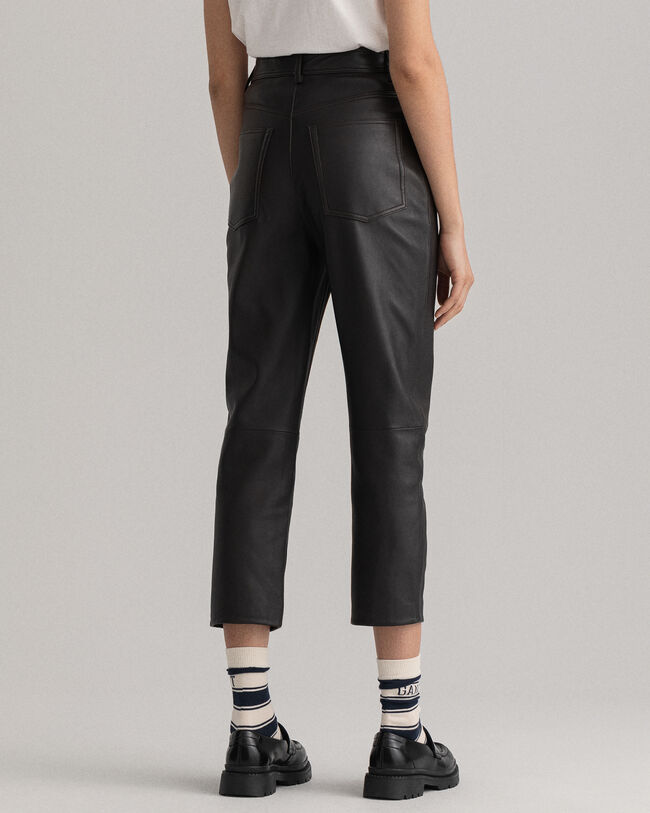 High-Waisted Cropped Leather Pants