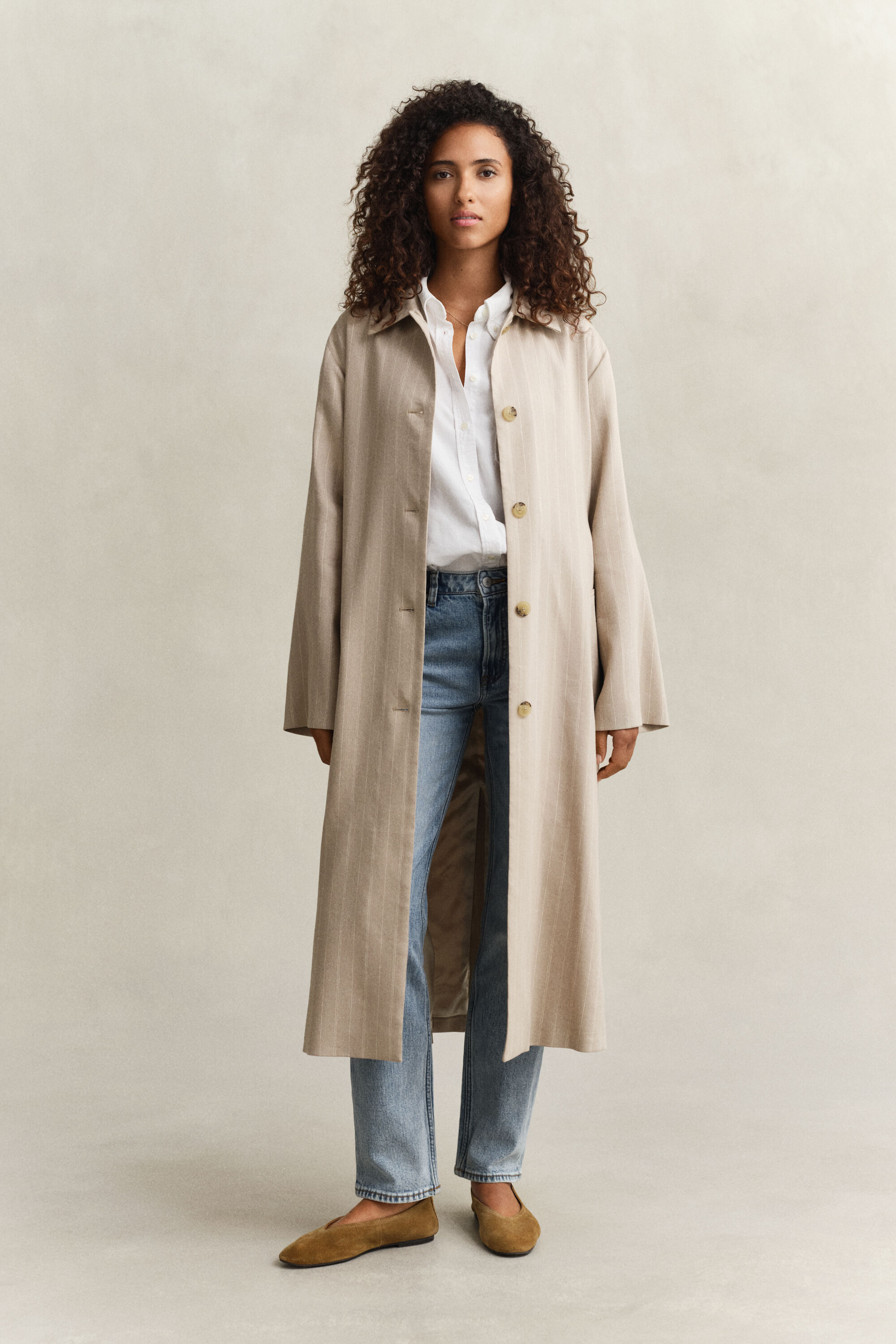 Linen Blend Pinstriped Coat