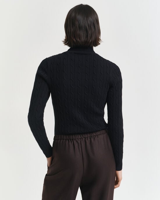 Stretch Cotton Cable Knit Turtleneck Sweater