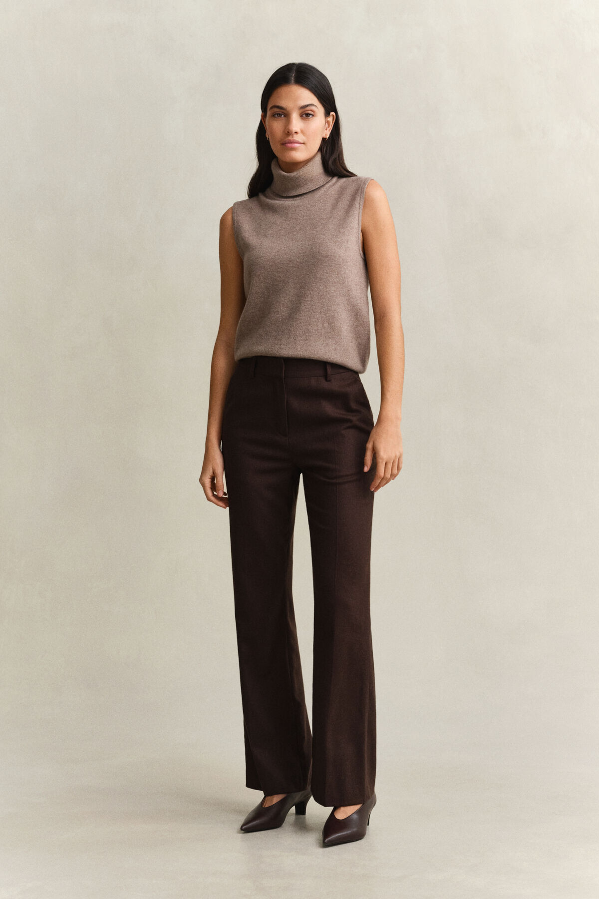 Slim Flared Flannel Pants — DEEP BROWN