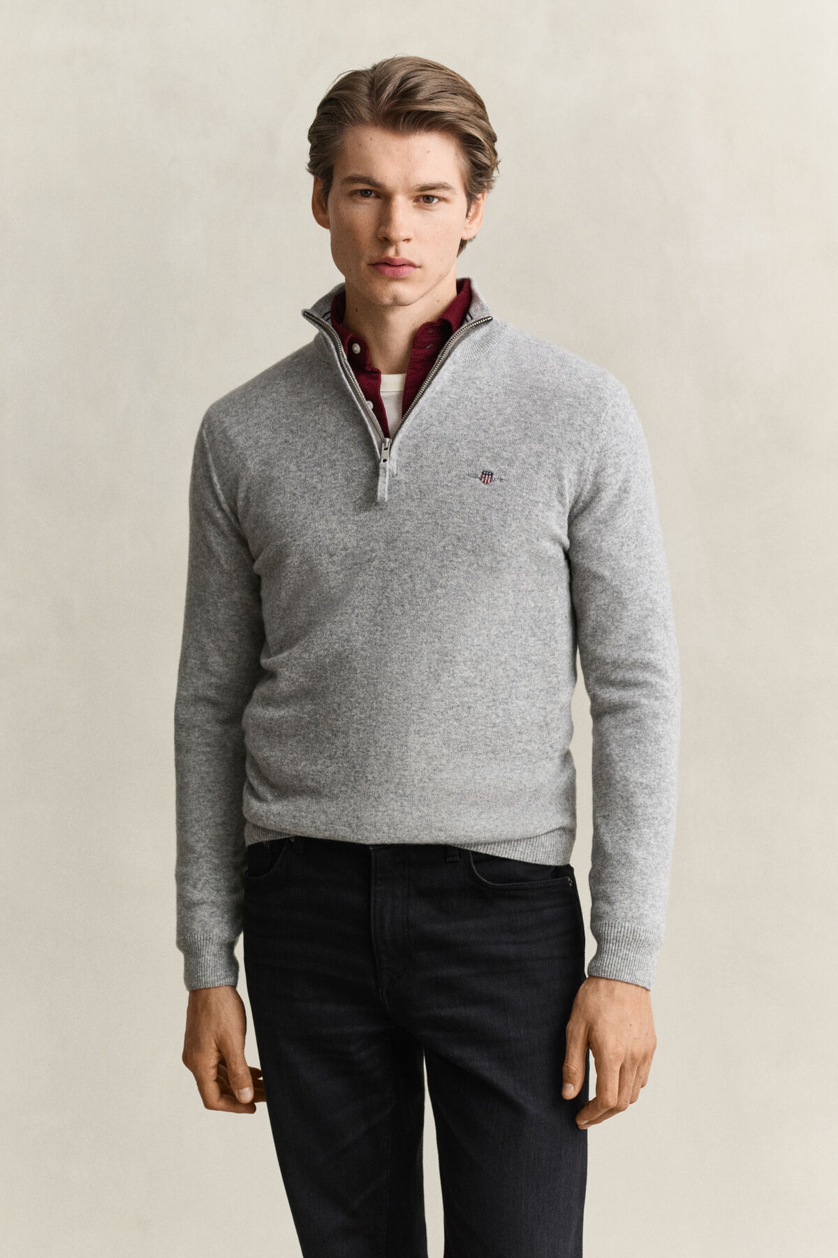 Lambswool Half-Zip Sweater — GREY MELANGE