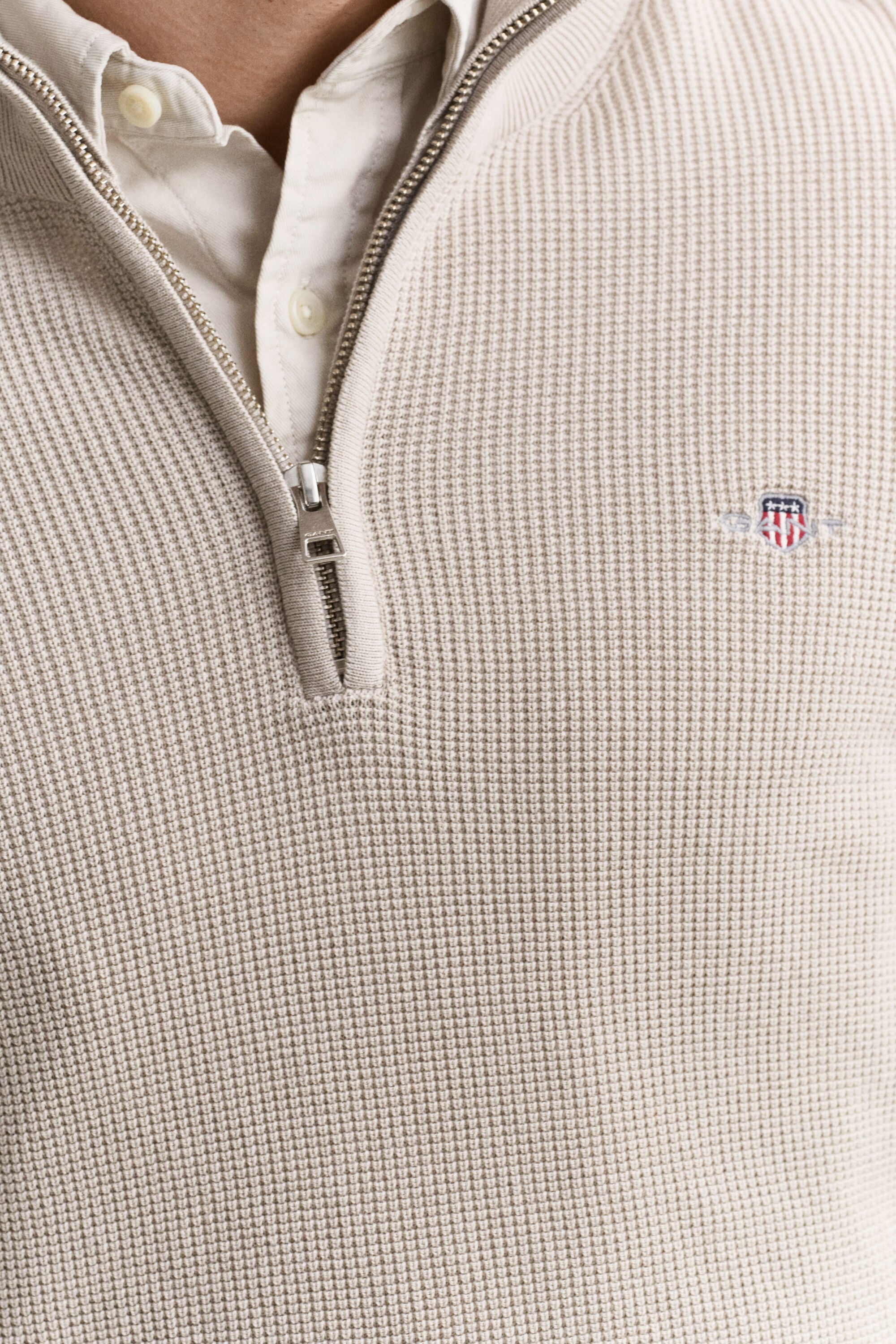 Textured Cotton Half-Zip Sweater
