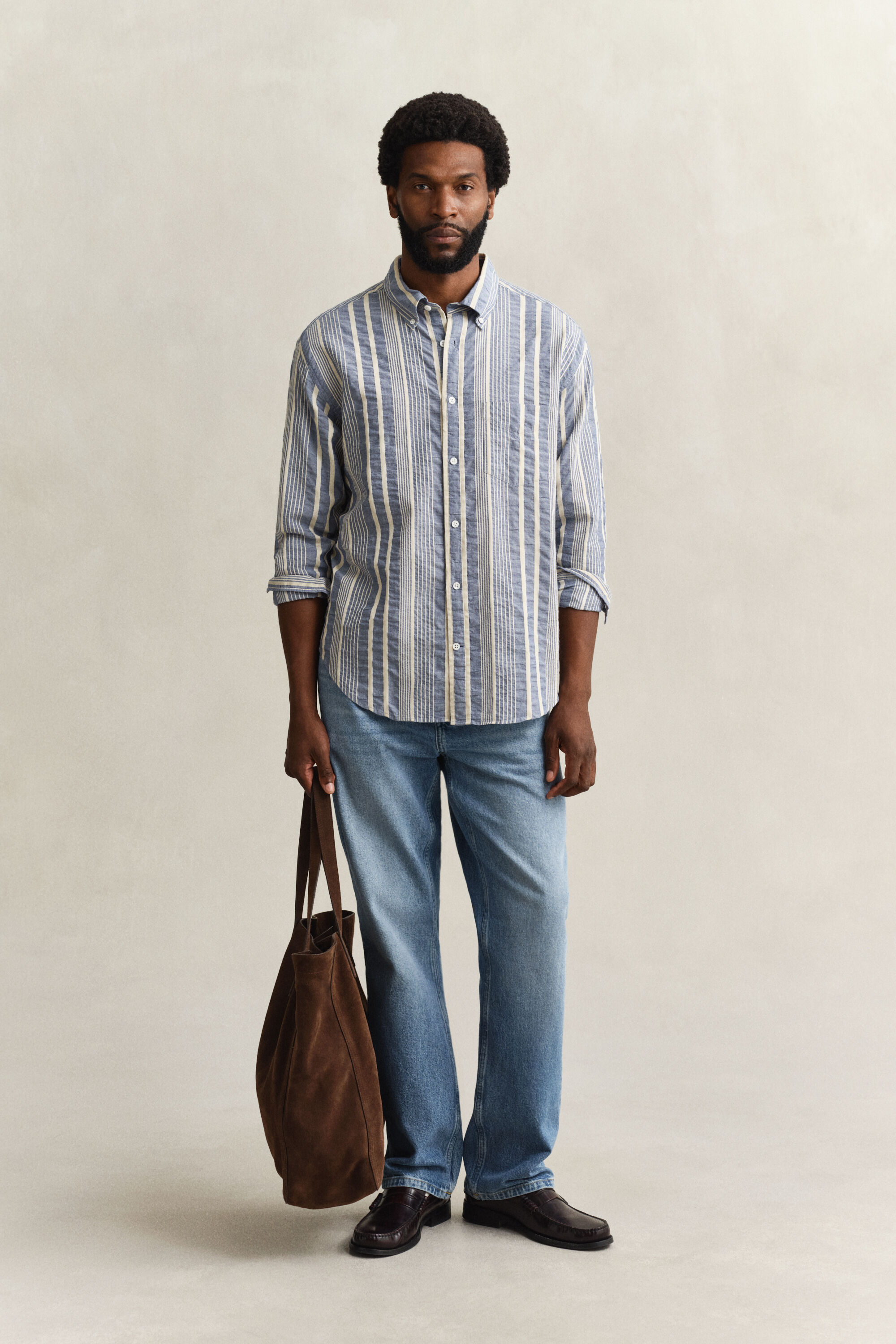 Relaxed Fit Striped Seersucker Shirt