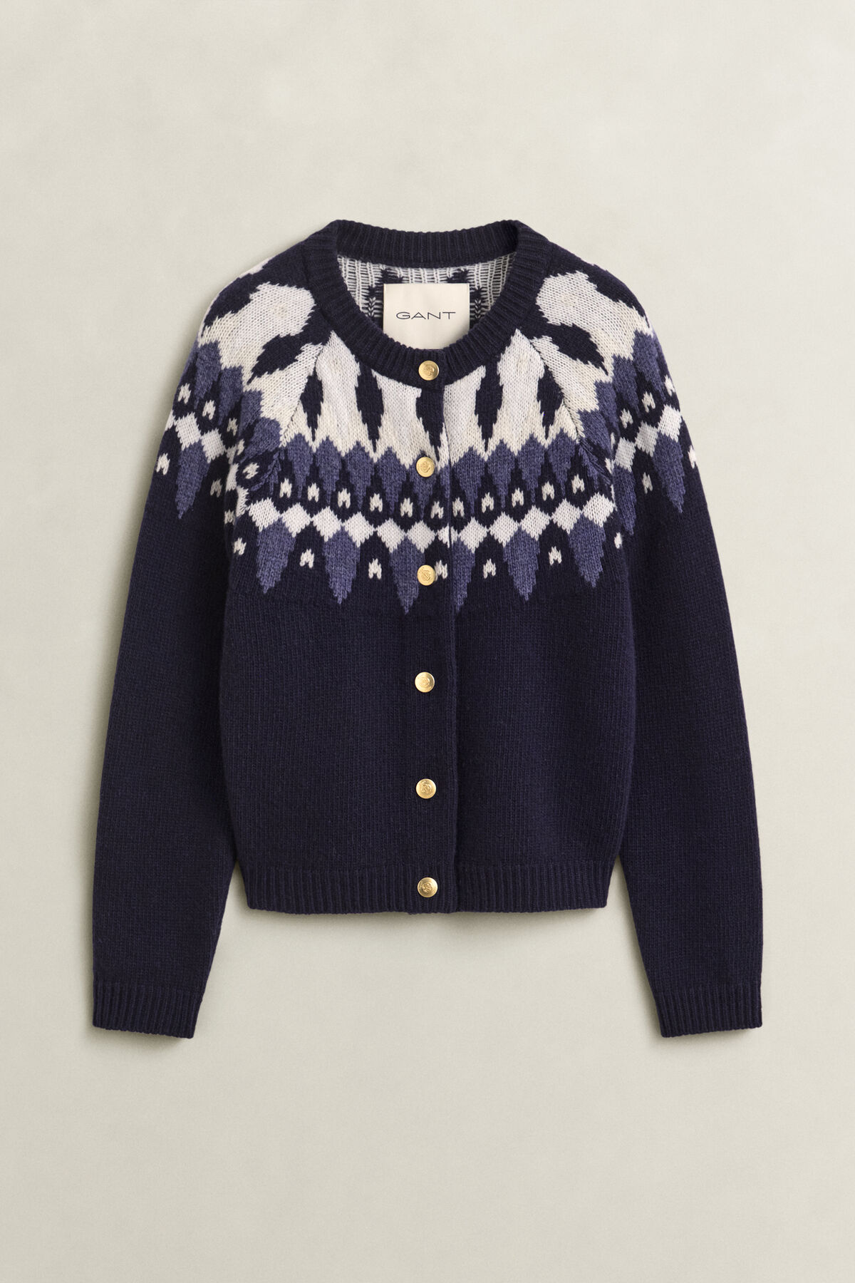 Fair Isle Wool Cardigan — EVENING BLUE