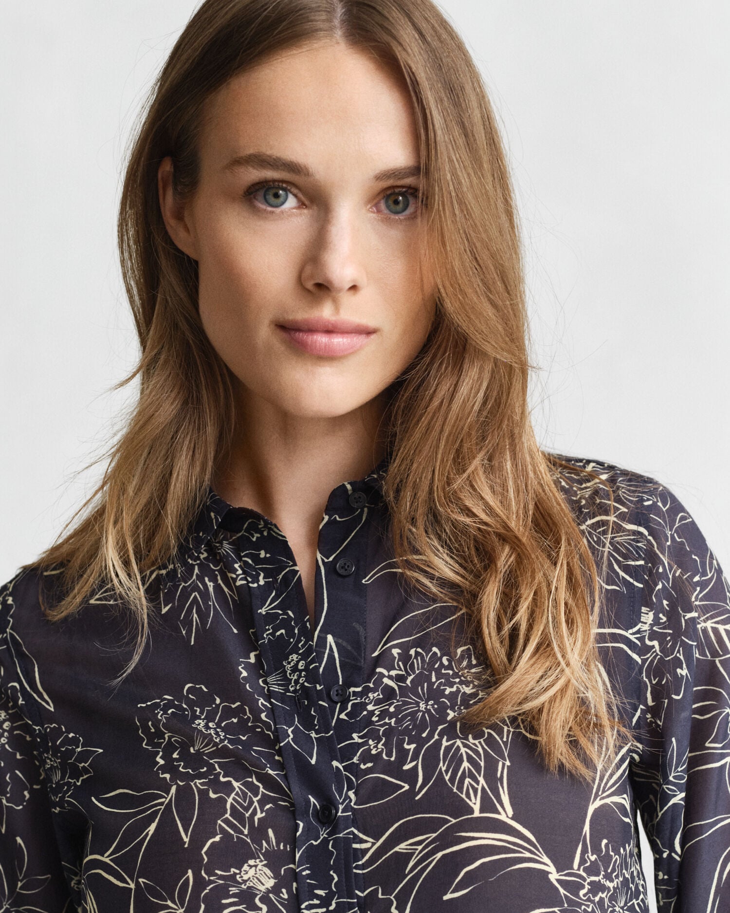 Regular Fit Floral Print Cotton Silk Shirt — EVENING BLUE