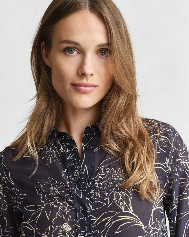 Regular Fit Floral Print Cotton Silk Shirt