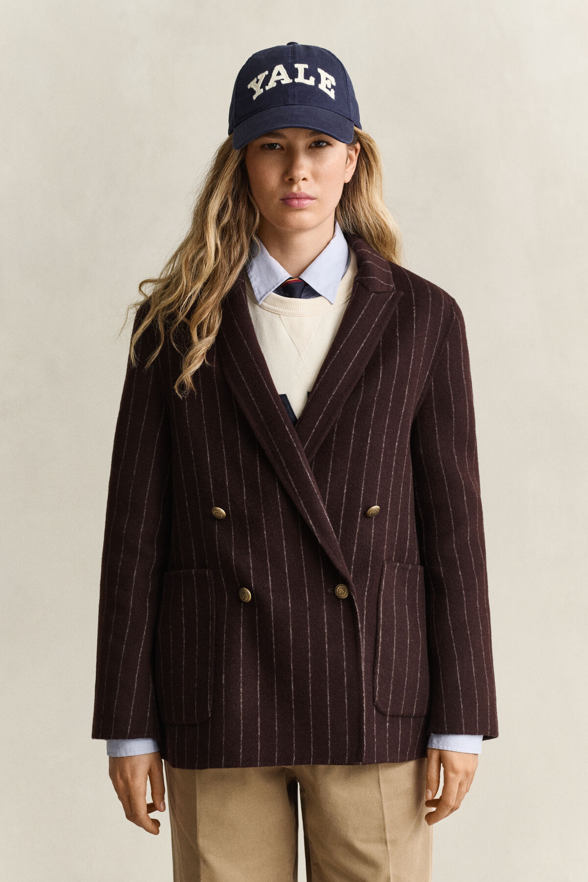 Gant x Yale Pinstriped Handstitched Blazer — DEEP BROWN