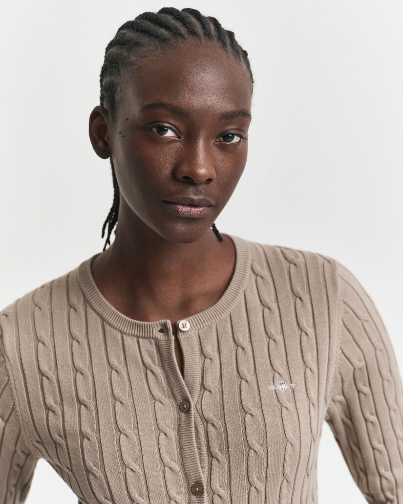Stretch Cotton Cable Knit Cardigan
