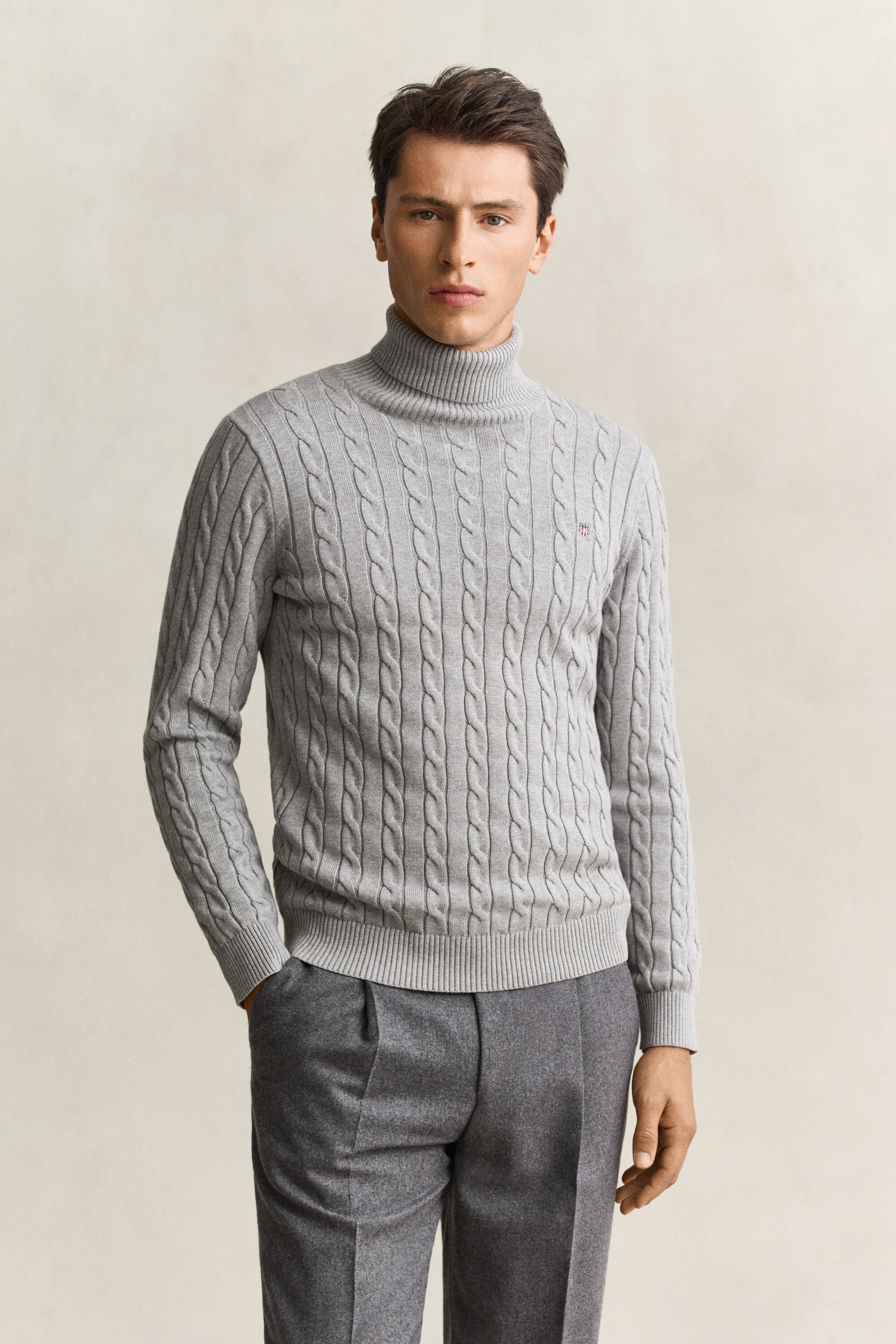 Cotton Cable Knit Turtleneck Sweater