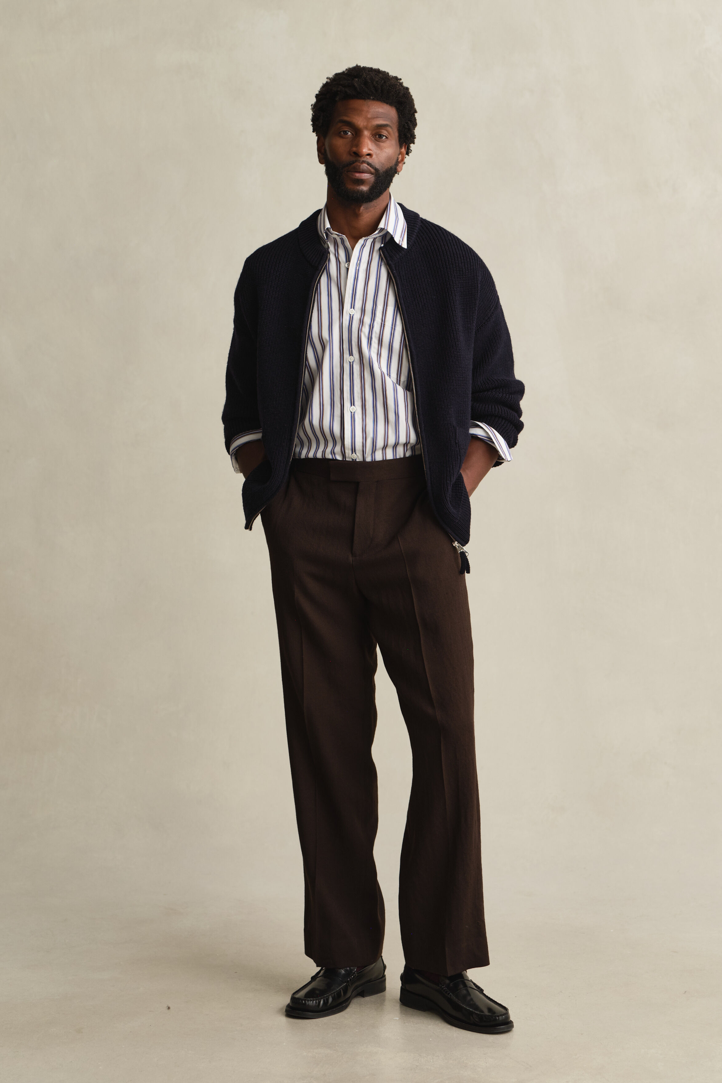 Ribbed Wool Zip Cardigan