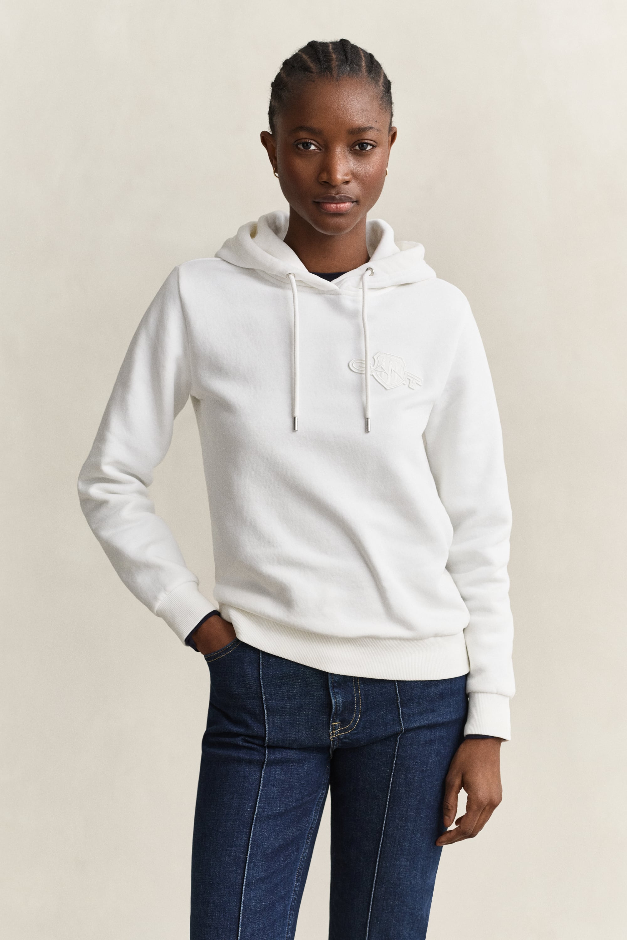 Gant Tonal Shield Hoodie In White