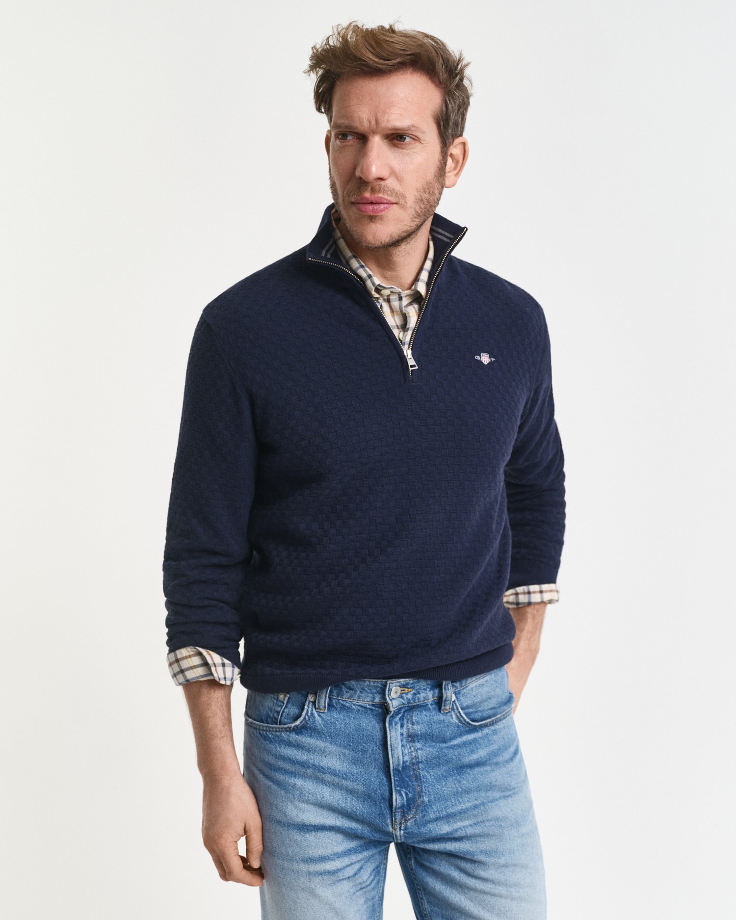 ジェントス Micro Textured Half-Zip Sweater - GANT