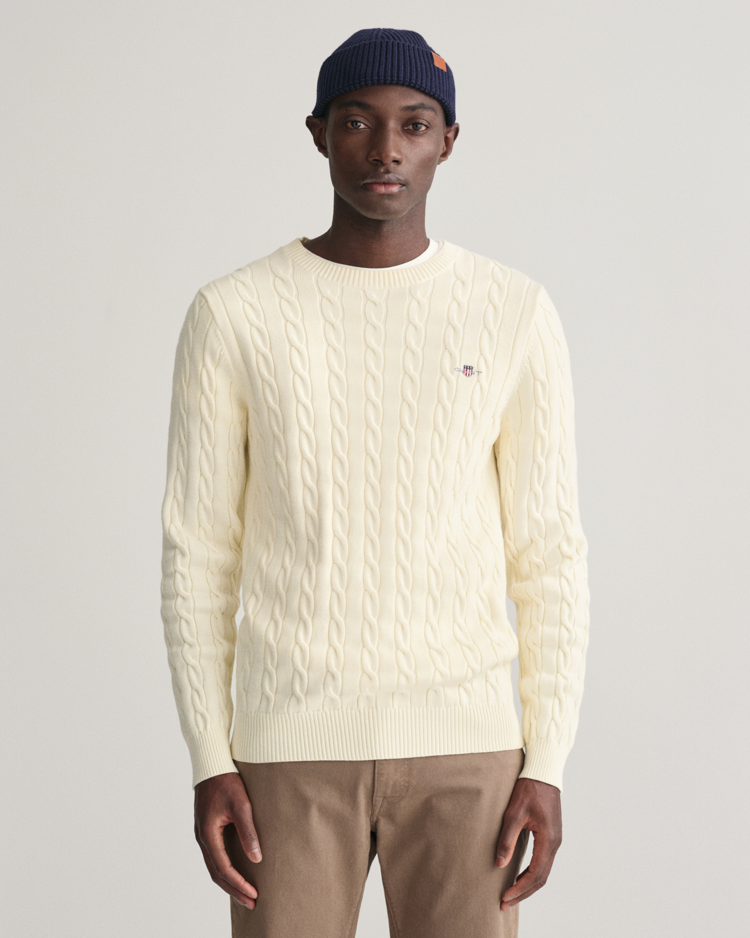 Cotton Cable Knit Crew Neck Sweater - GANT