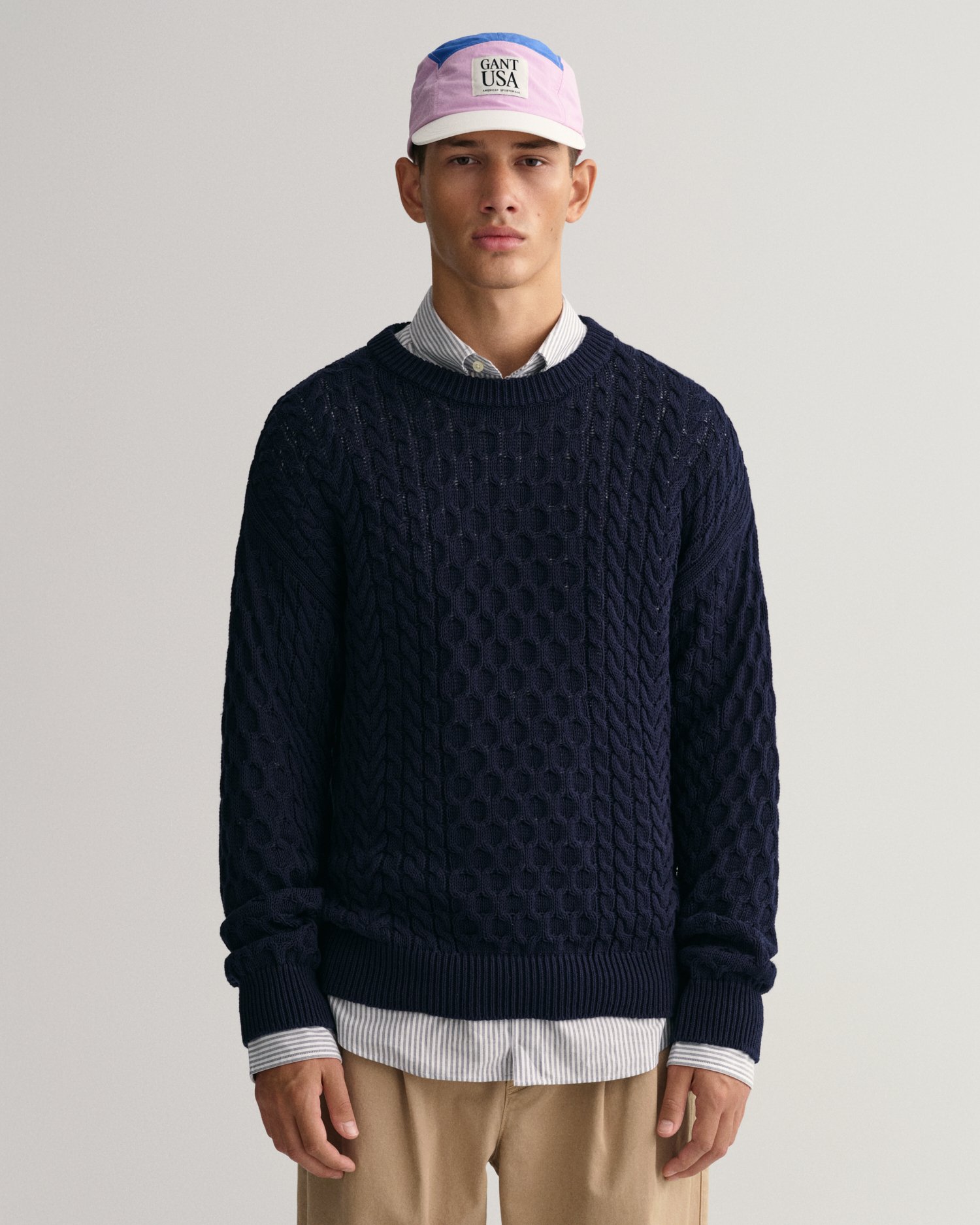 Gant cable knit jumper navy sales