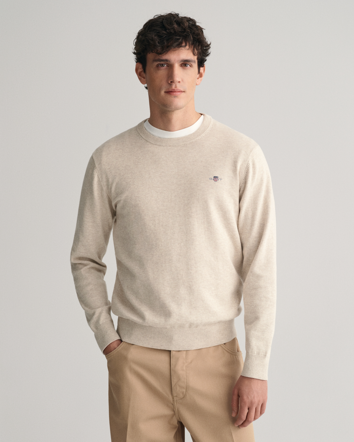 GANT Men's Basket Weave Cotton Crewneck Sweater Cream buy Size Large