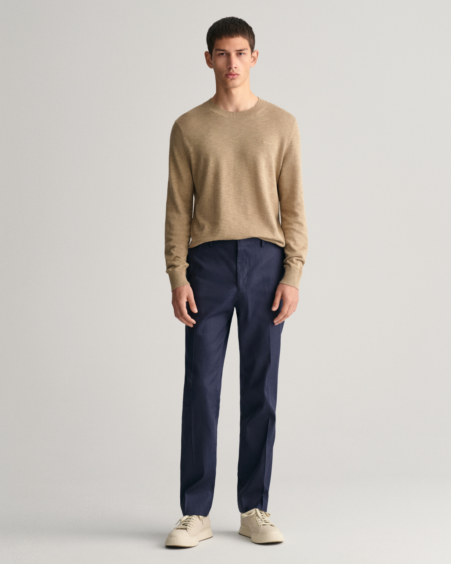 Slim Fit Navy Matte Linen Trousers