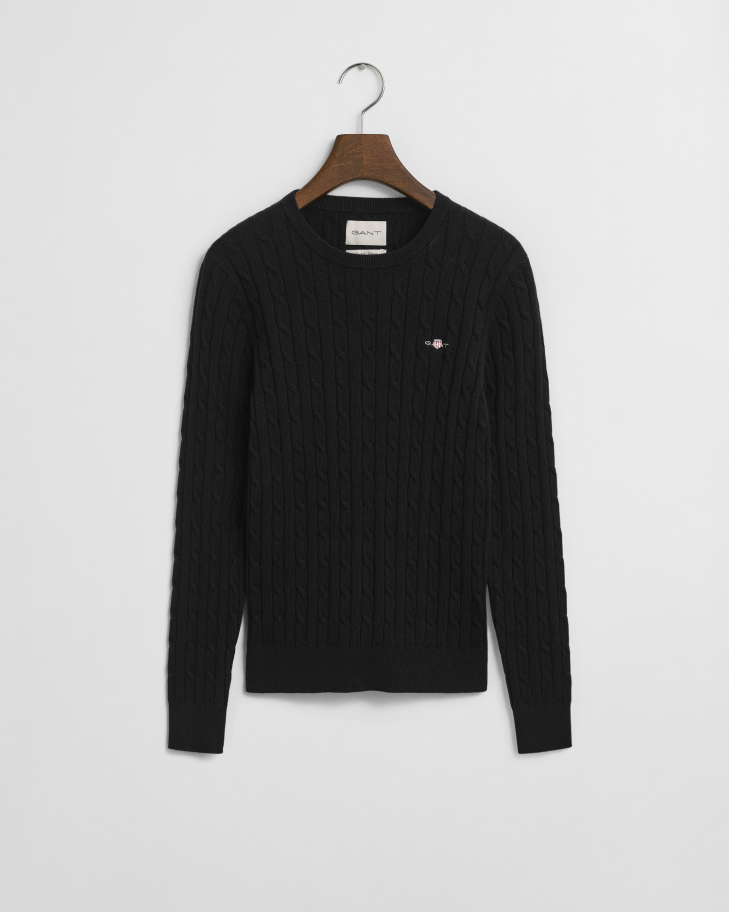 Stretch Cotton Cable Knit Crew Neck Sweater GANT