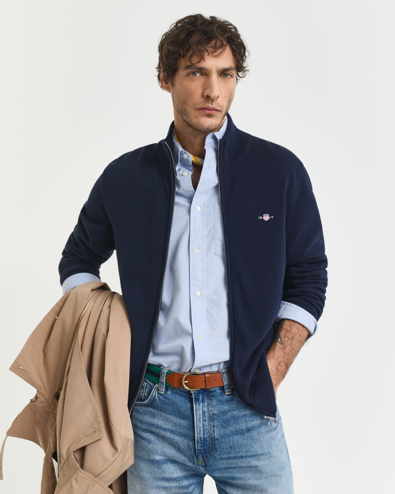 Cardigan GANT Uomo In Cotone - Maglione Con Cerniera, Comodo E Casual - Foto 8