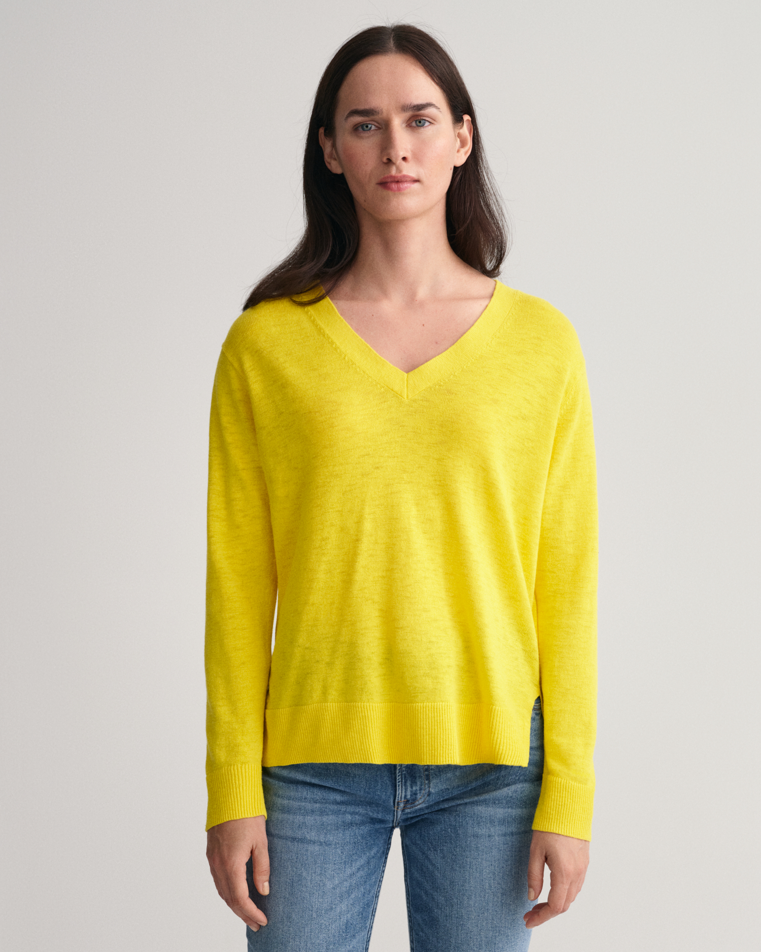 Gant Texture Cotton Shop - Yellow Womens V-neck Jumpers