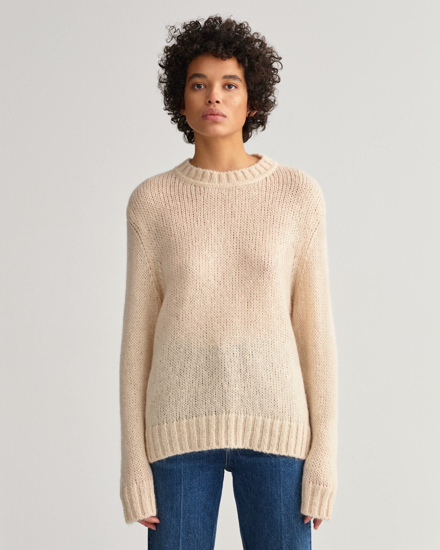 Mohair Solid Crew Neck Sweater