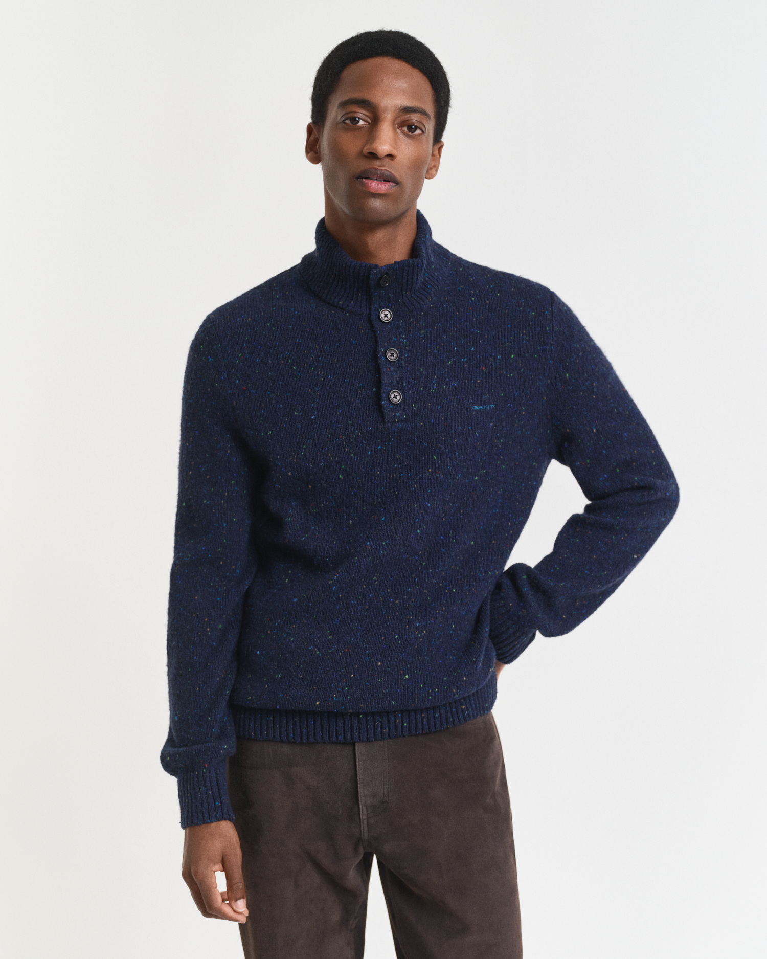 Wool Blend Nepps Half-Buttoned Sweater - GANT