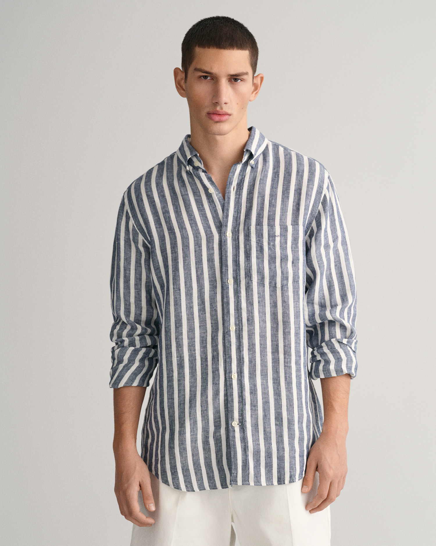 GANT Men Regular Fit Wide Striped Linen Shirt ,