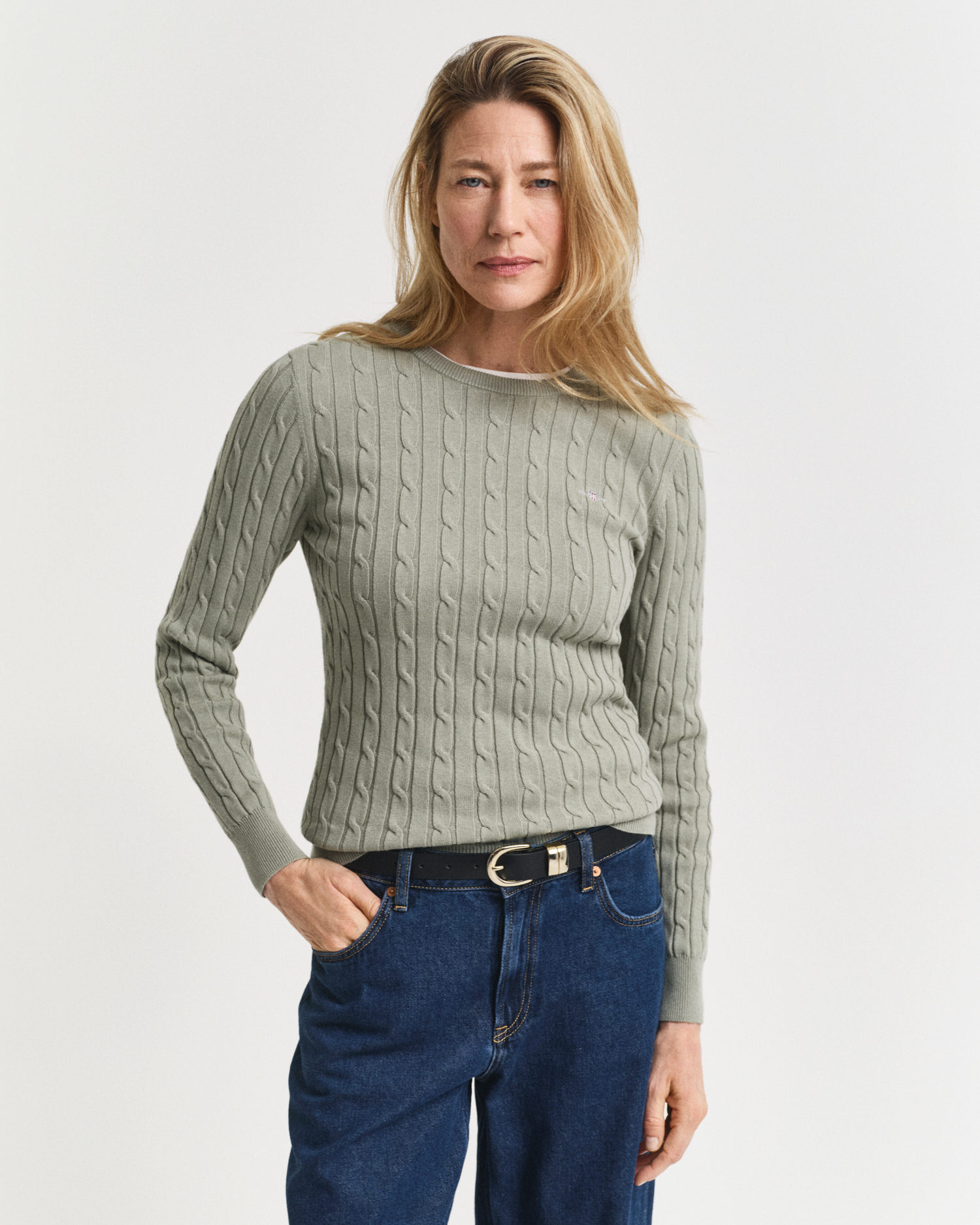 Stretch Cotton Cable Knit Crew Neck Sweater - GANT Stretch Cotton Cable Knit Crew Neck Sweater - GANT