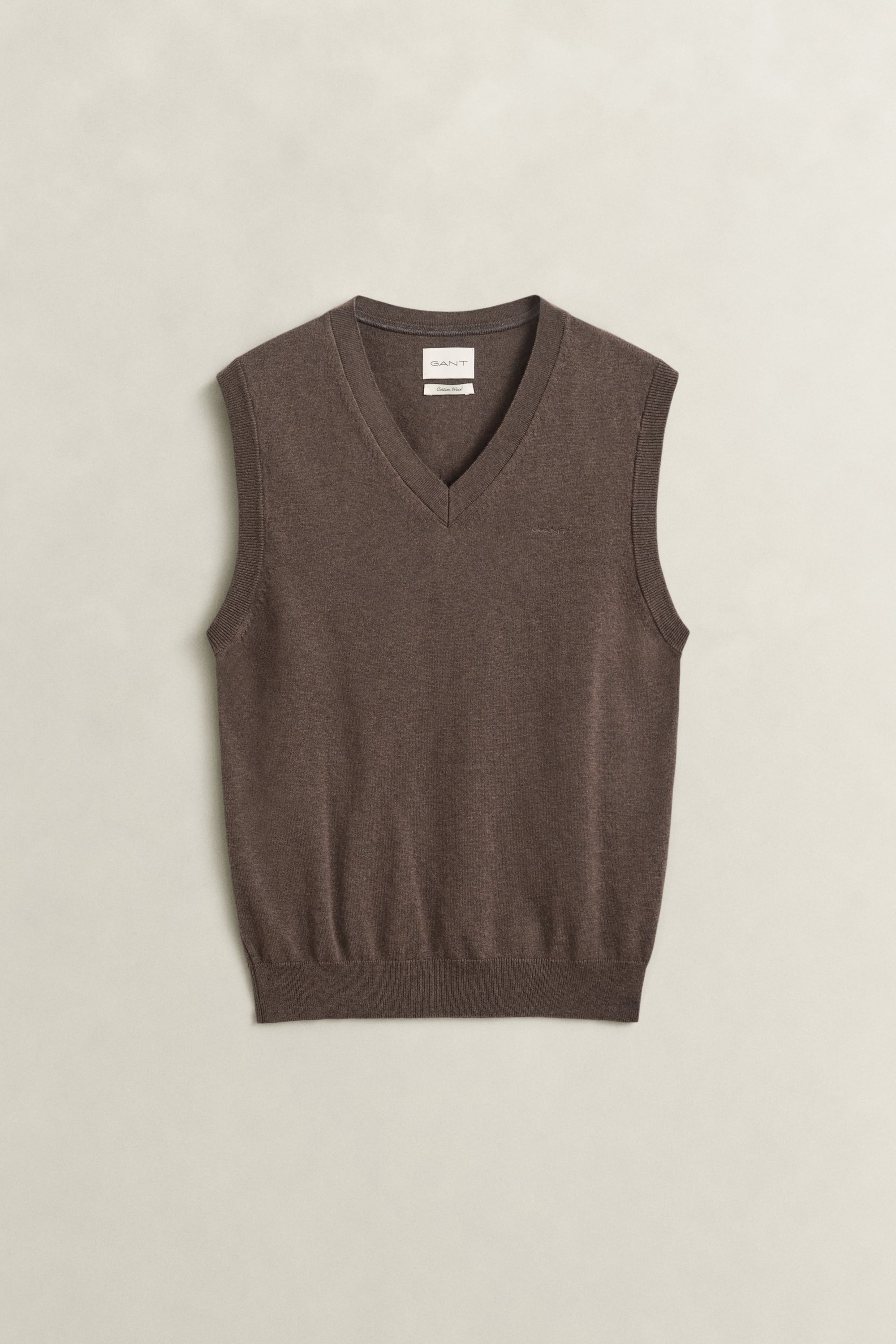 Gant Cotton Wool V-neck Vest In Brown Melange
