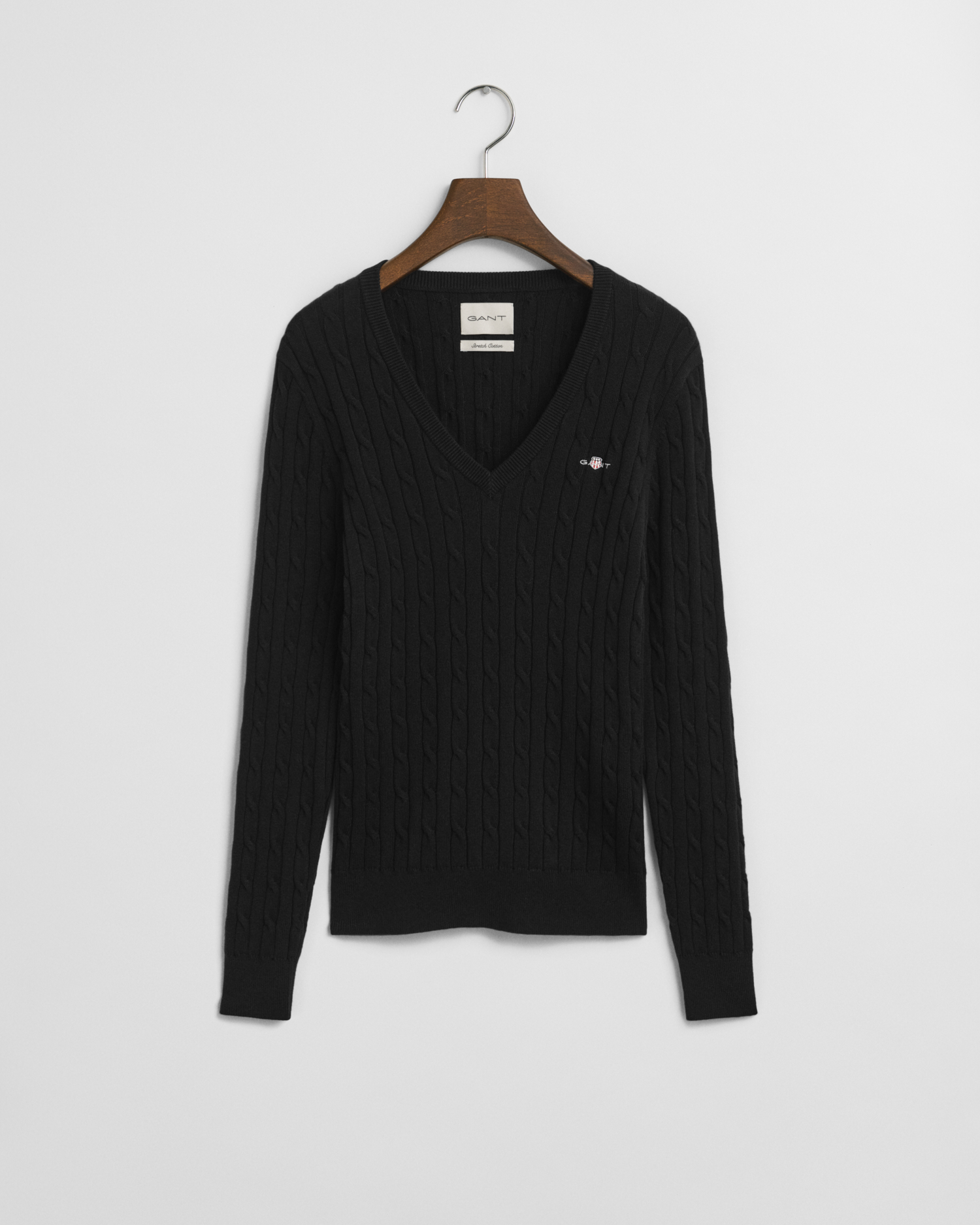 Stretch Cotton Cable Knit V-Neck Sweater GANT