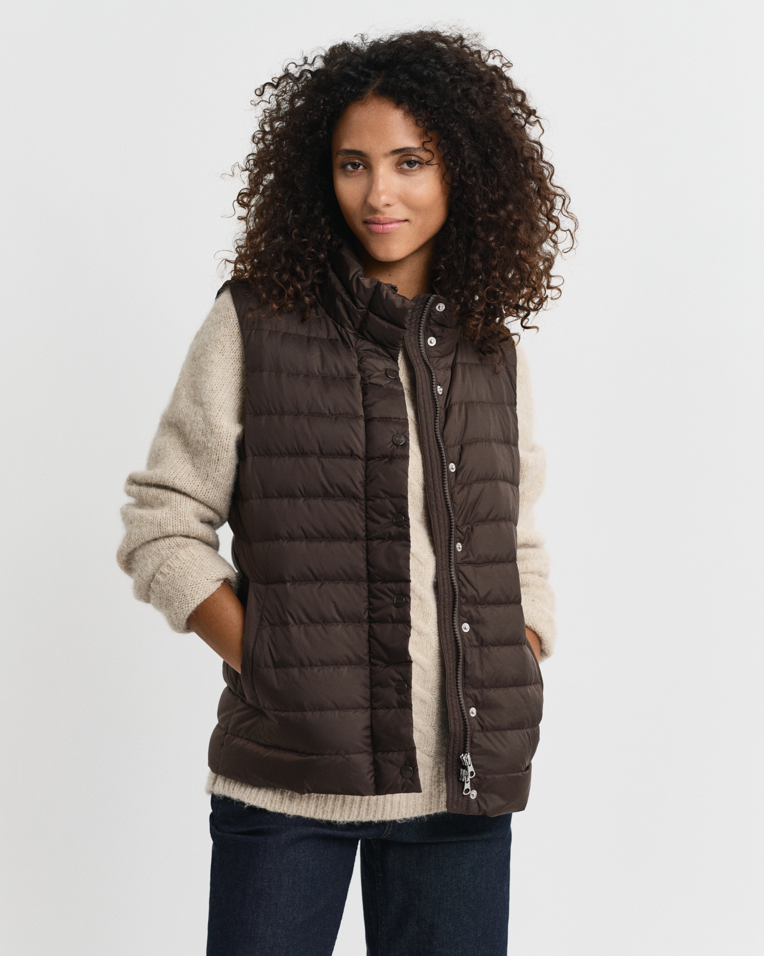 Gant Light Down Vest In Brown