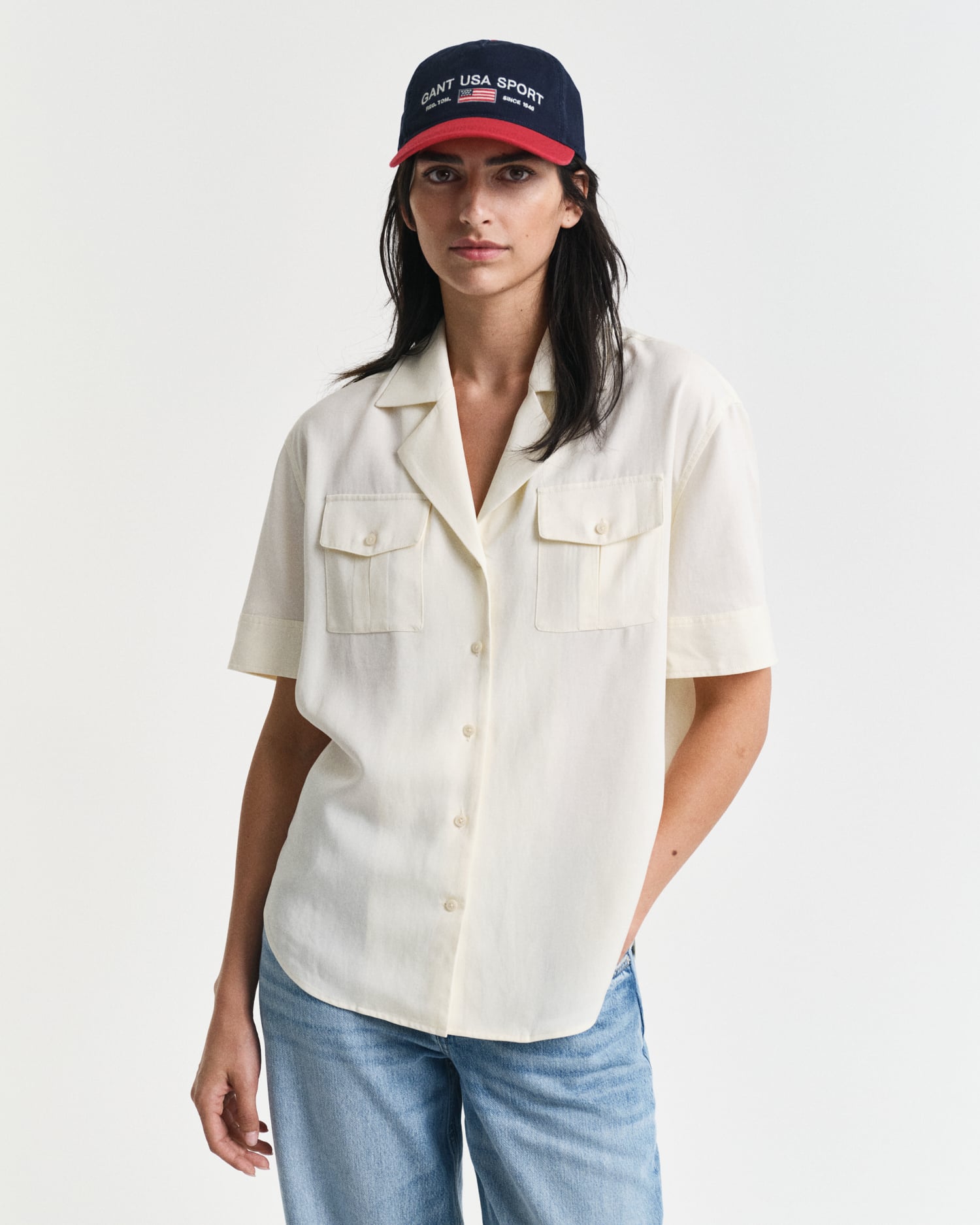 Gant Women Black Relaxed Fit Solid Linen Shirt