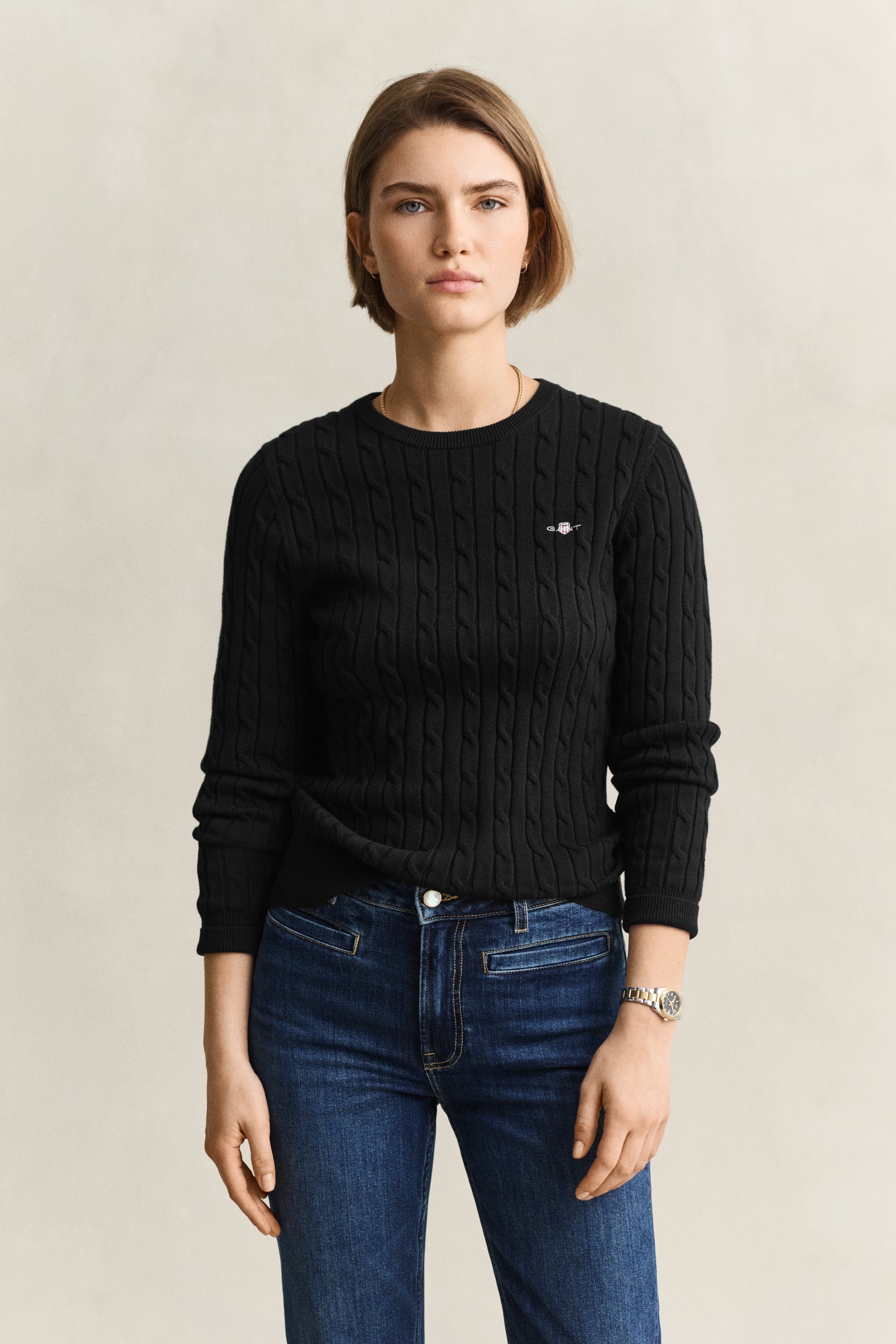Gant Classic Cable Knit Sweater In Black