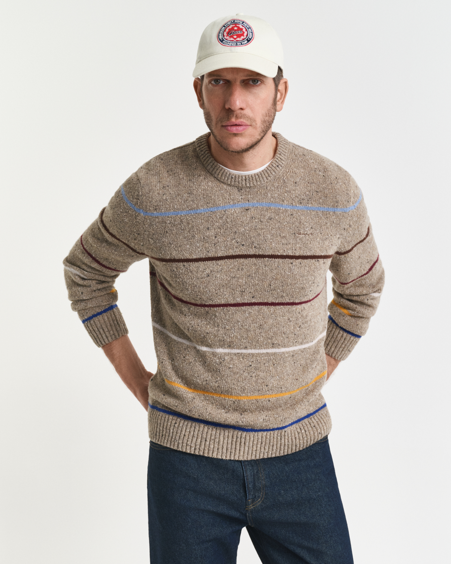 Striped Wool Blend Nepps Crew Neck Sweater - GANT