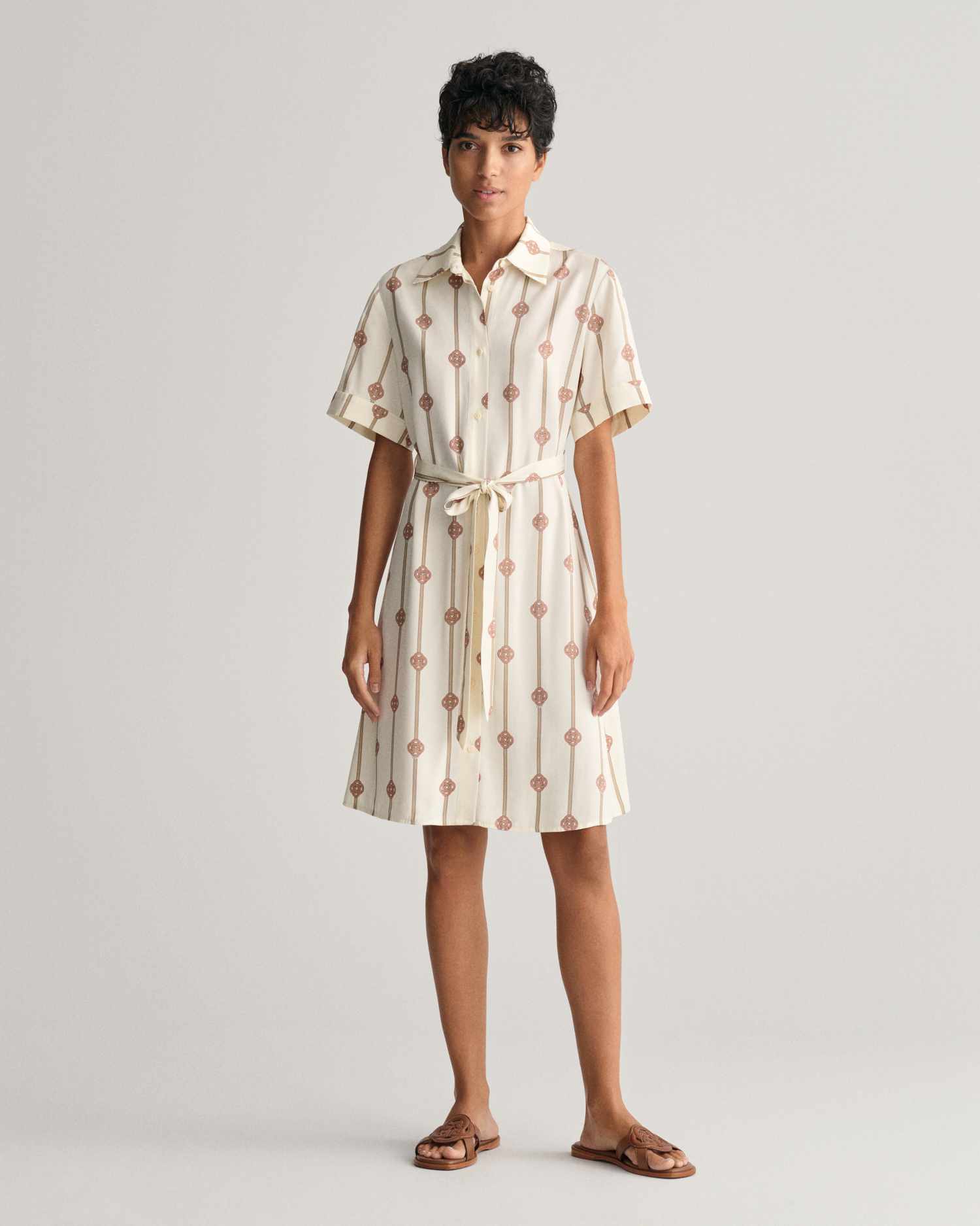 Printed Short Sleeve Shirt Dress