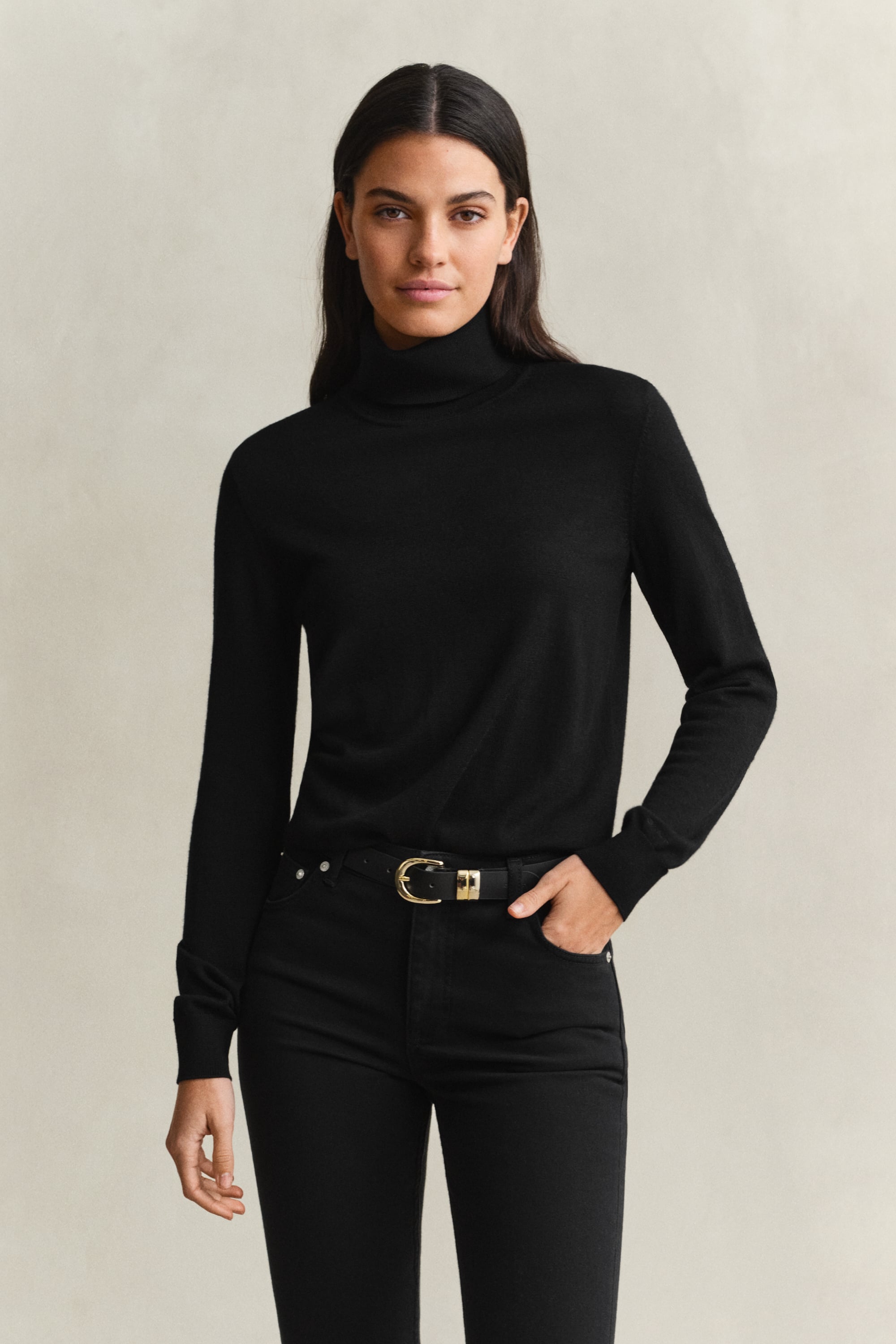 Gant Extra Fine Merino Wool Turtleneck Sweater In Black