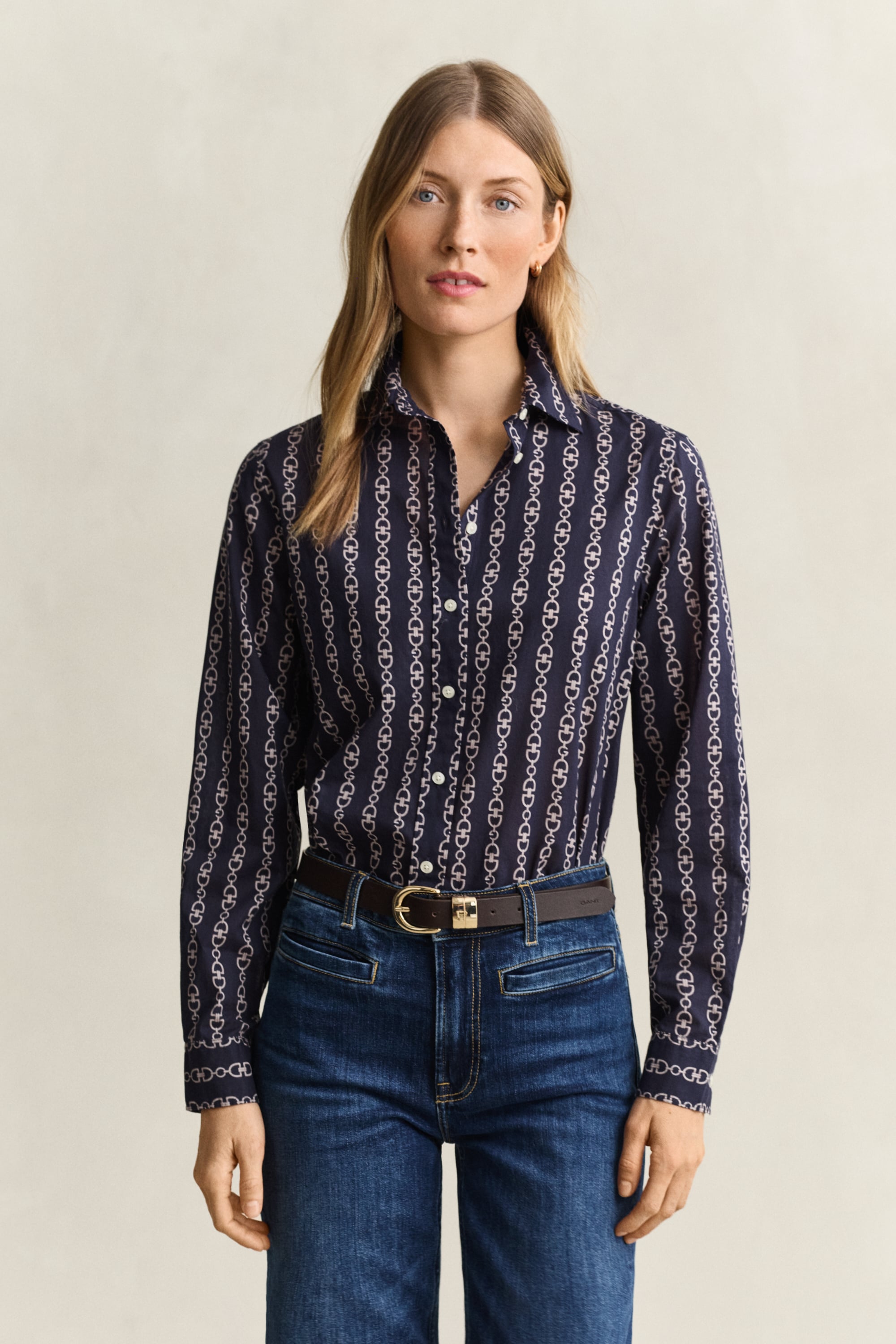 Gant Printed Cotton Voile Shirt In Evening Blue