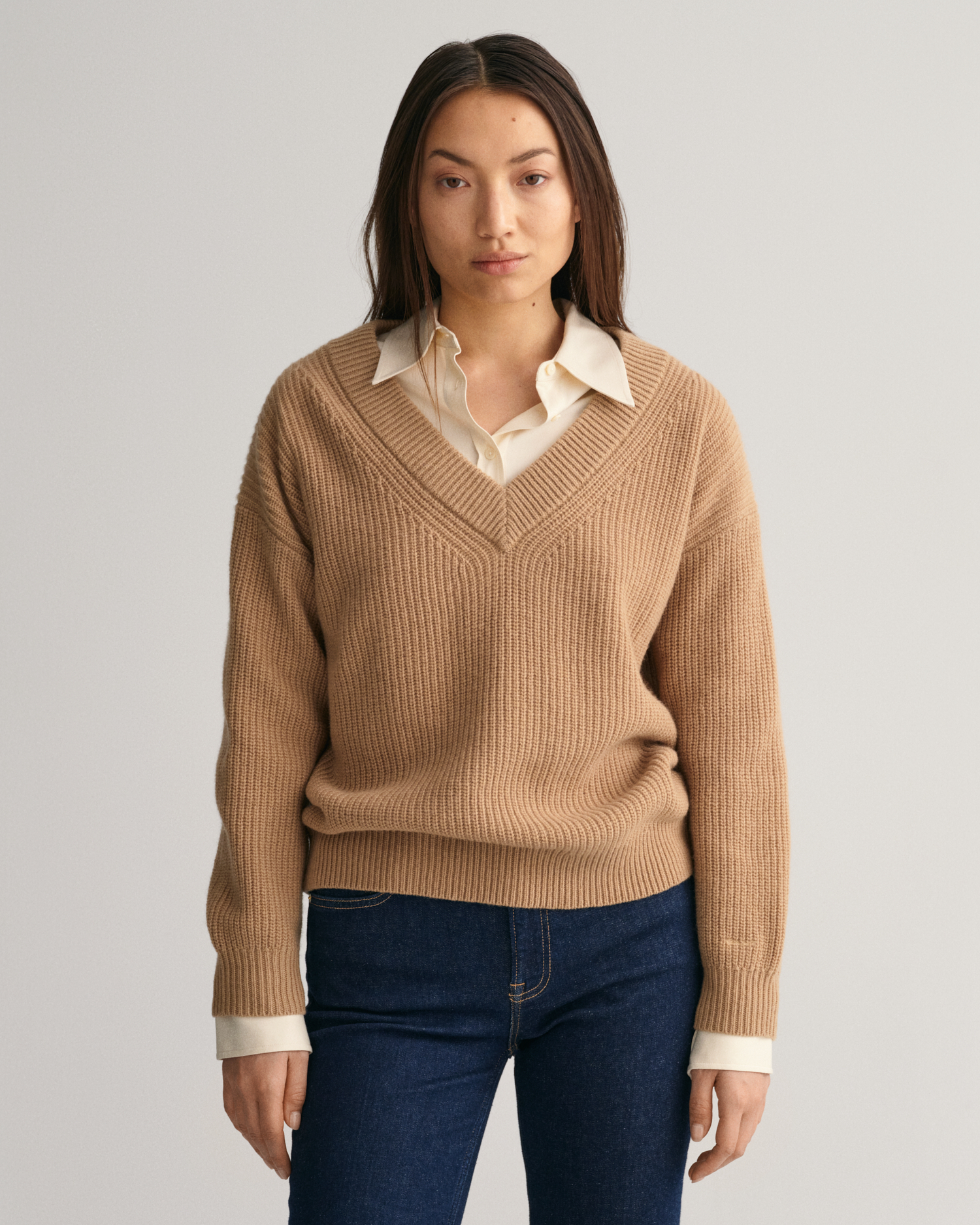 Wool Ribbed V-Neck Sweater