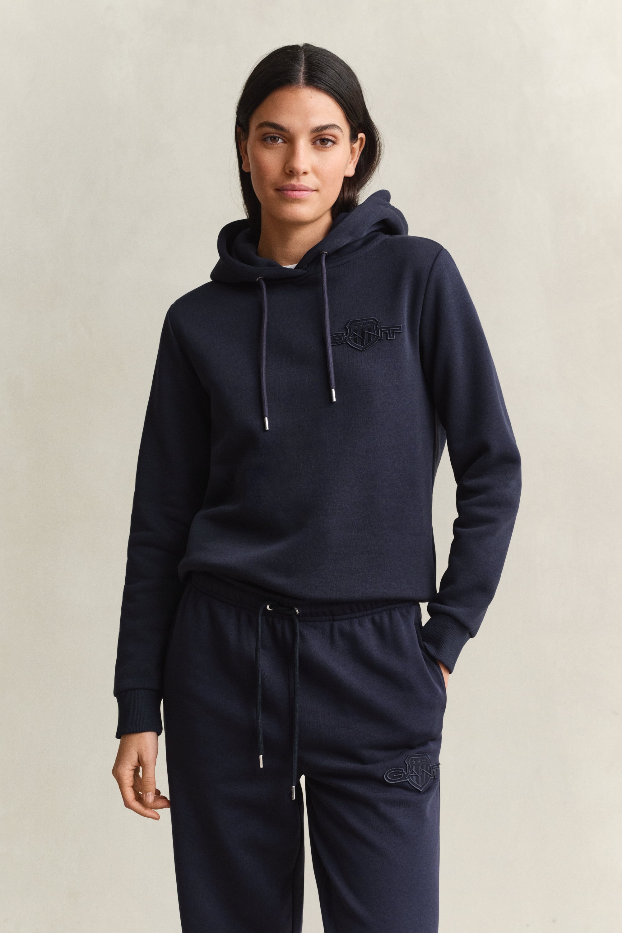Gant Tonal Shield Hoodie In Blue