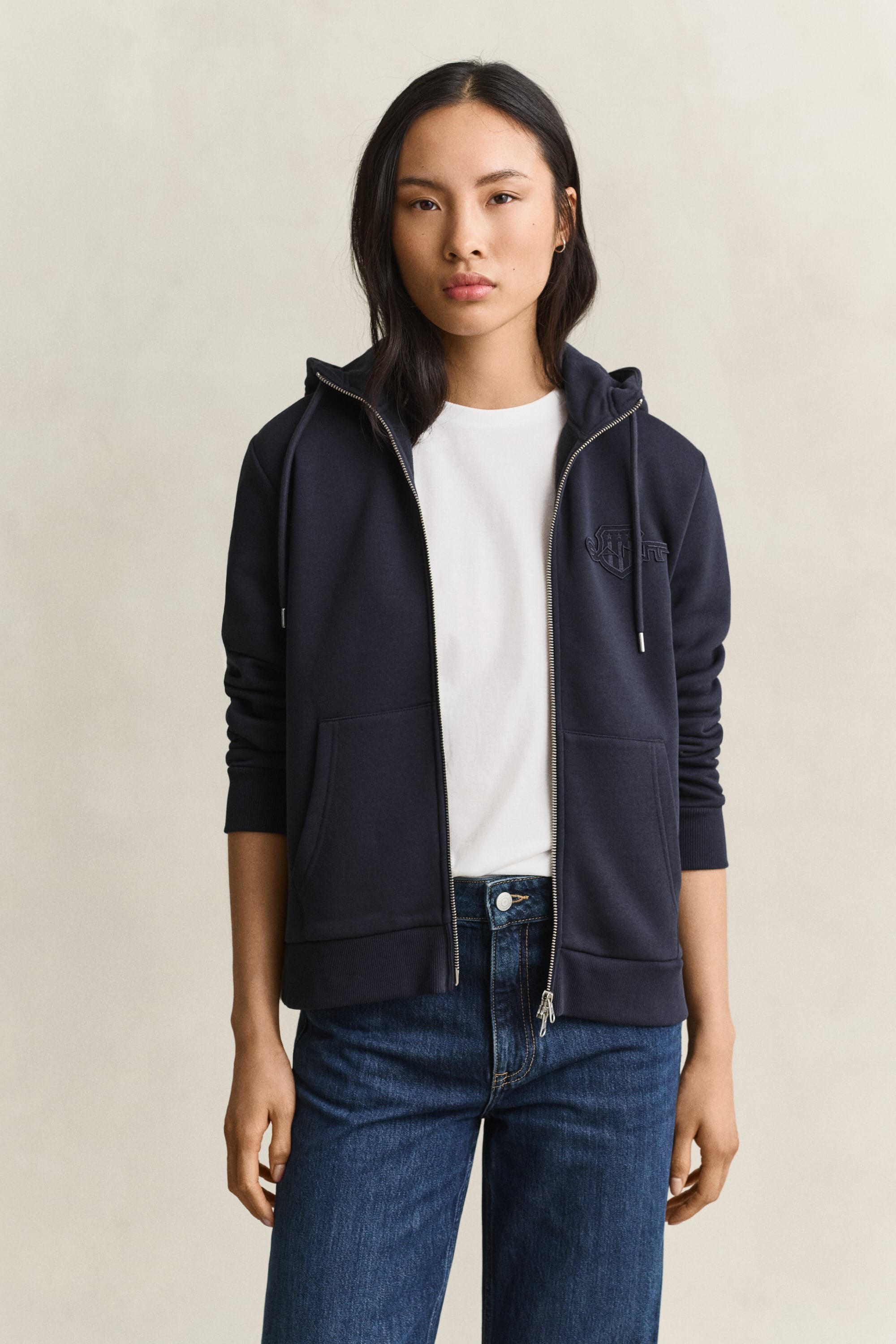 Gant Tonal Shield Zip Hoodie In Blue