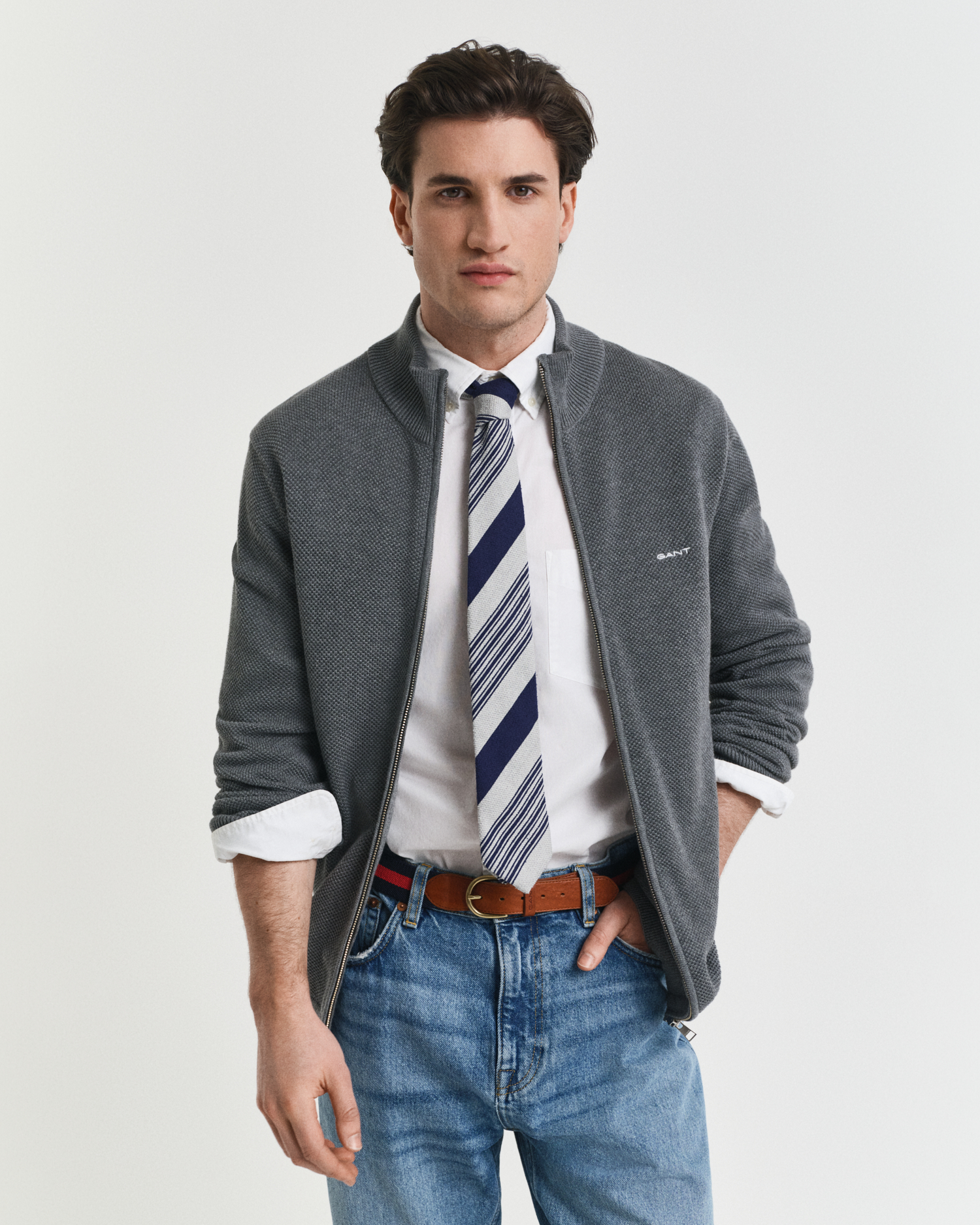 Cotton Piqué Zip Cardigan - GANT