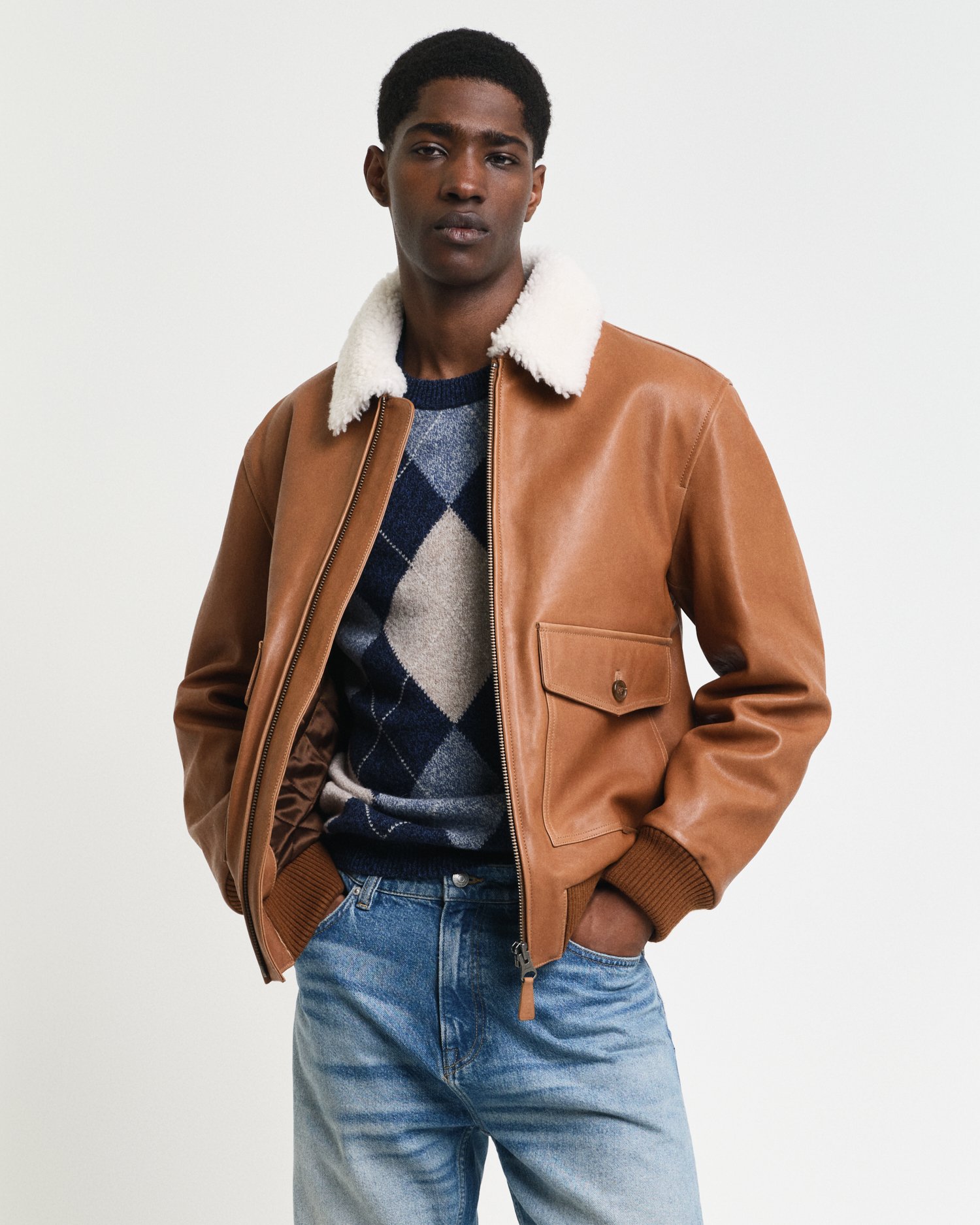 Gulf Coast Brown offers Leather Aviator Jacket