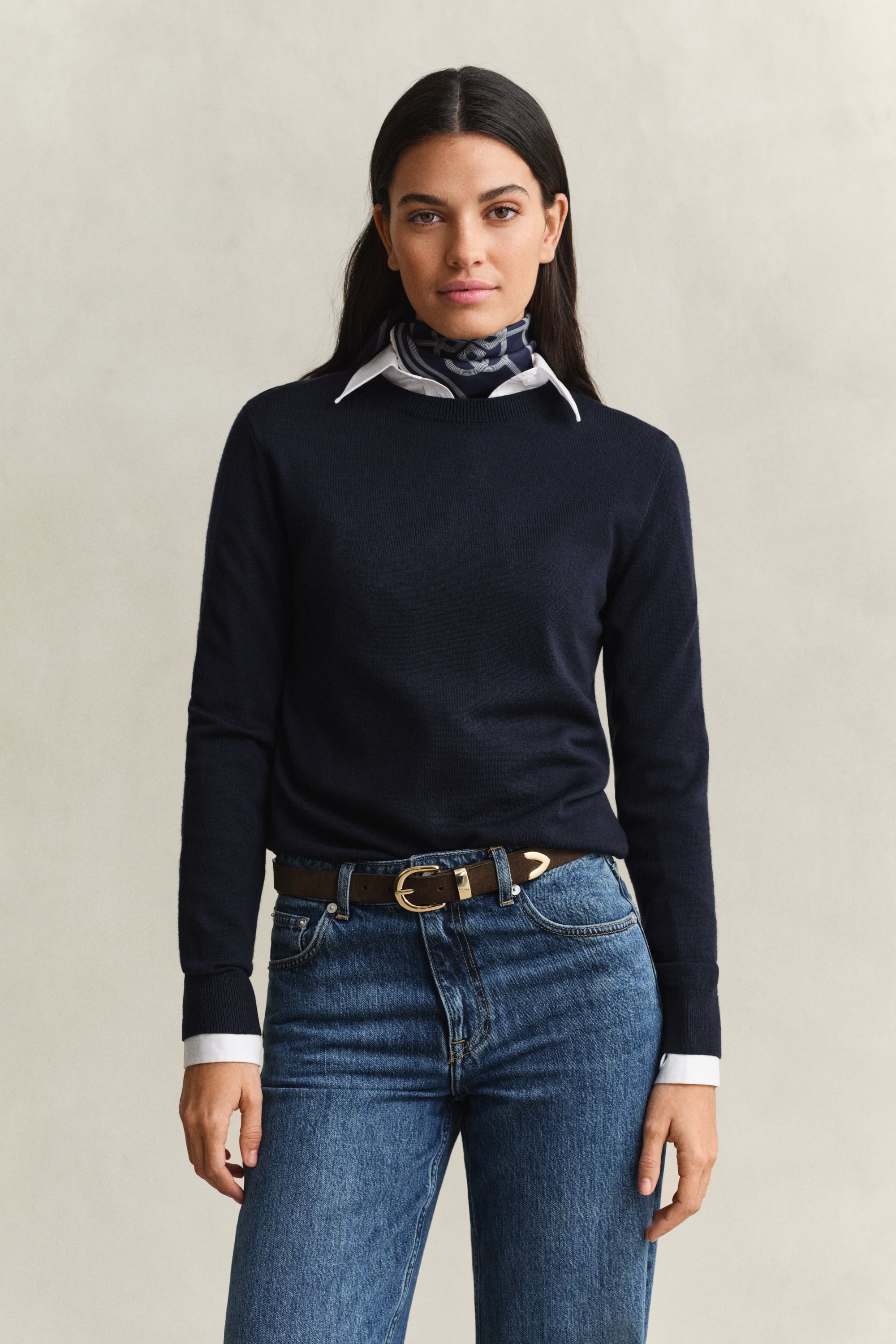 Gant Extra Fine Merino Wool Crew Neck Sweater In Blue