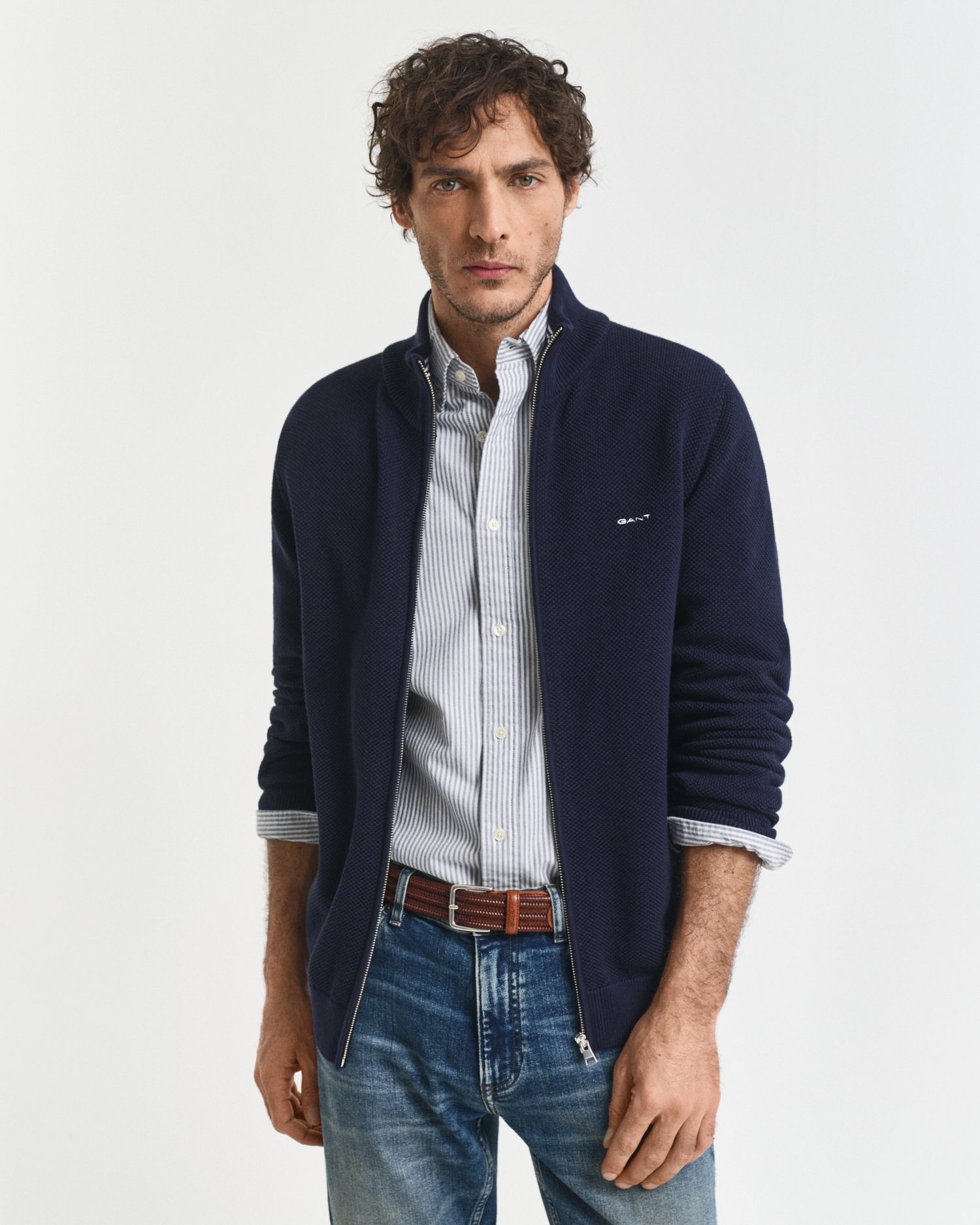 Cotton Piqué Zip Cardigan - GANT